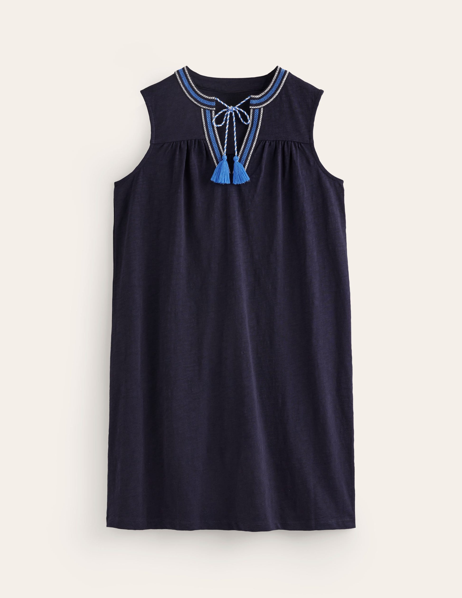 Nadine Notch Cotton Dress-Navy-6