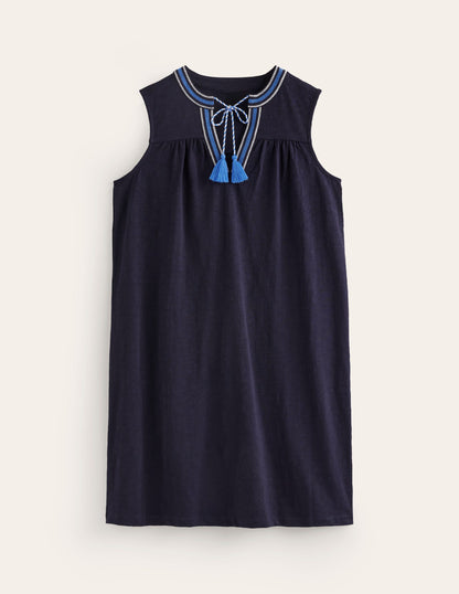 Nadine Notch Cotton Dress-Navy-6