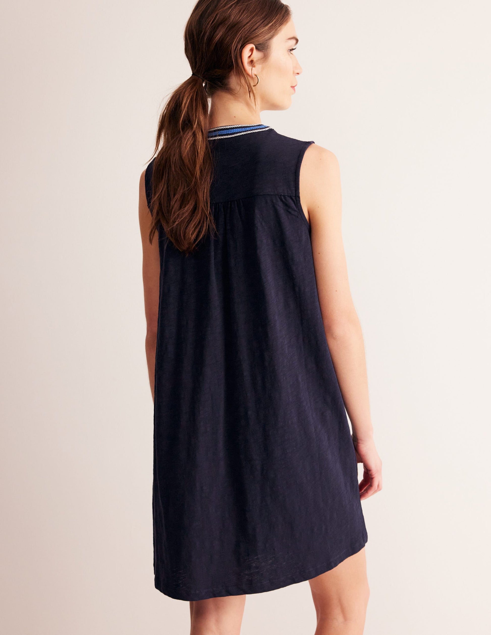 Nadine Notch Cotton Dress-Navy-3