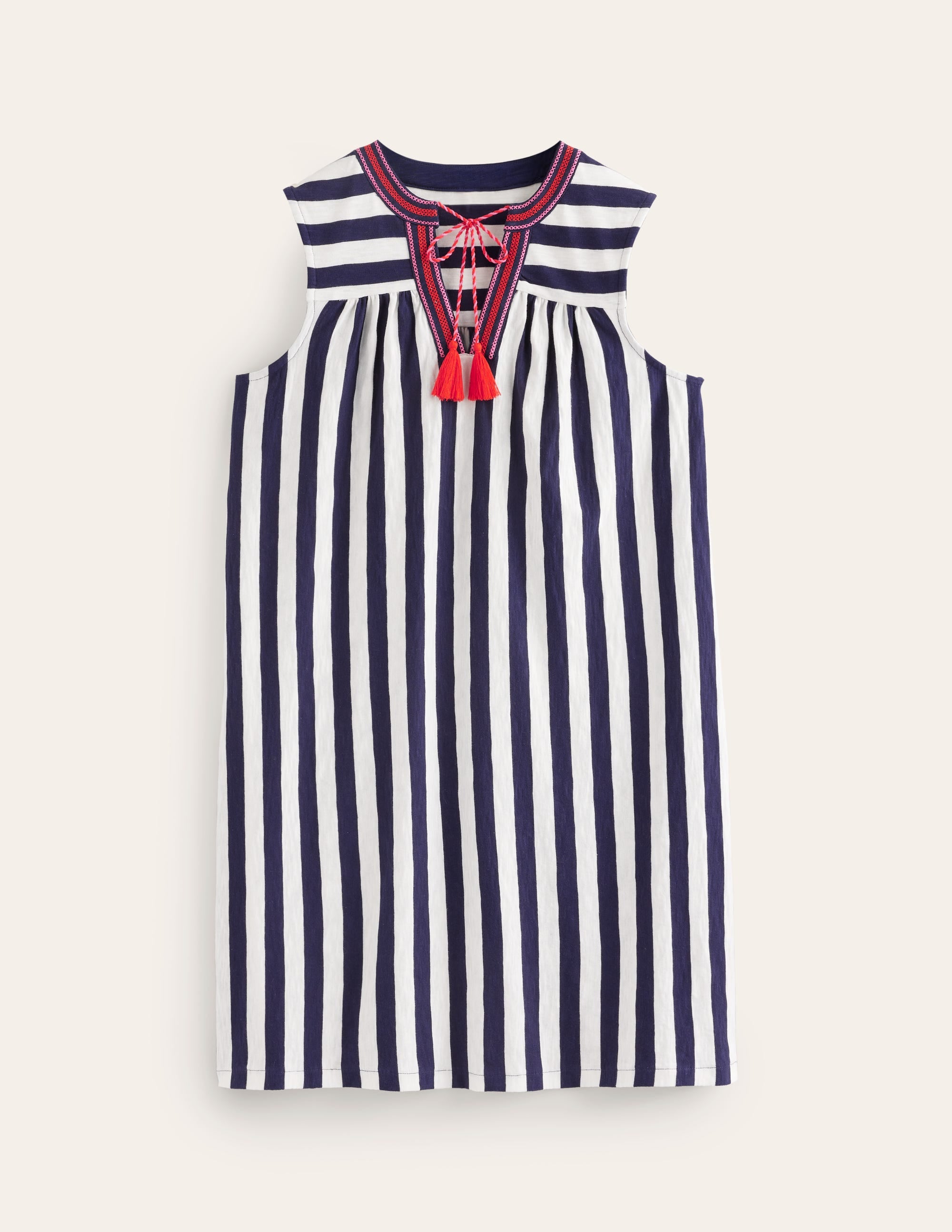 Nadine Notch Cotton Dress-Navy, Ivory Stripe - Image 5