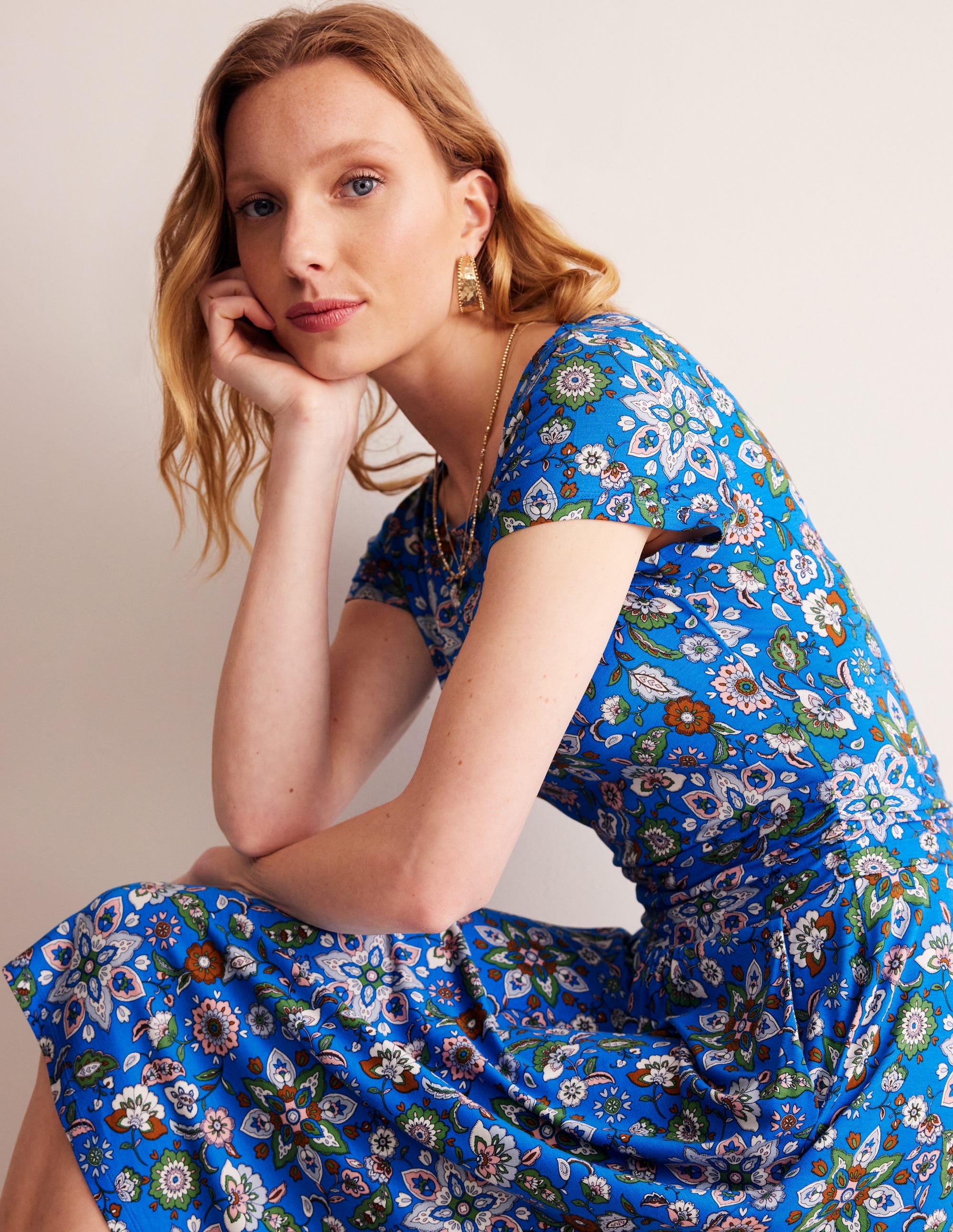 Amelie Jersey Dress-Indigo, Botanical Sprig - Image 1
