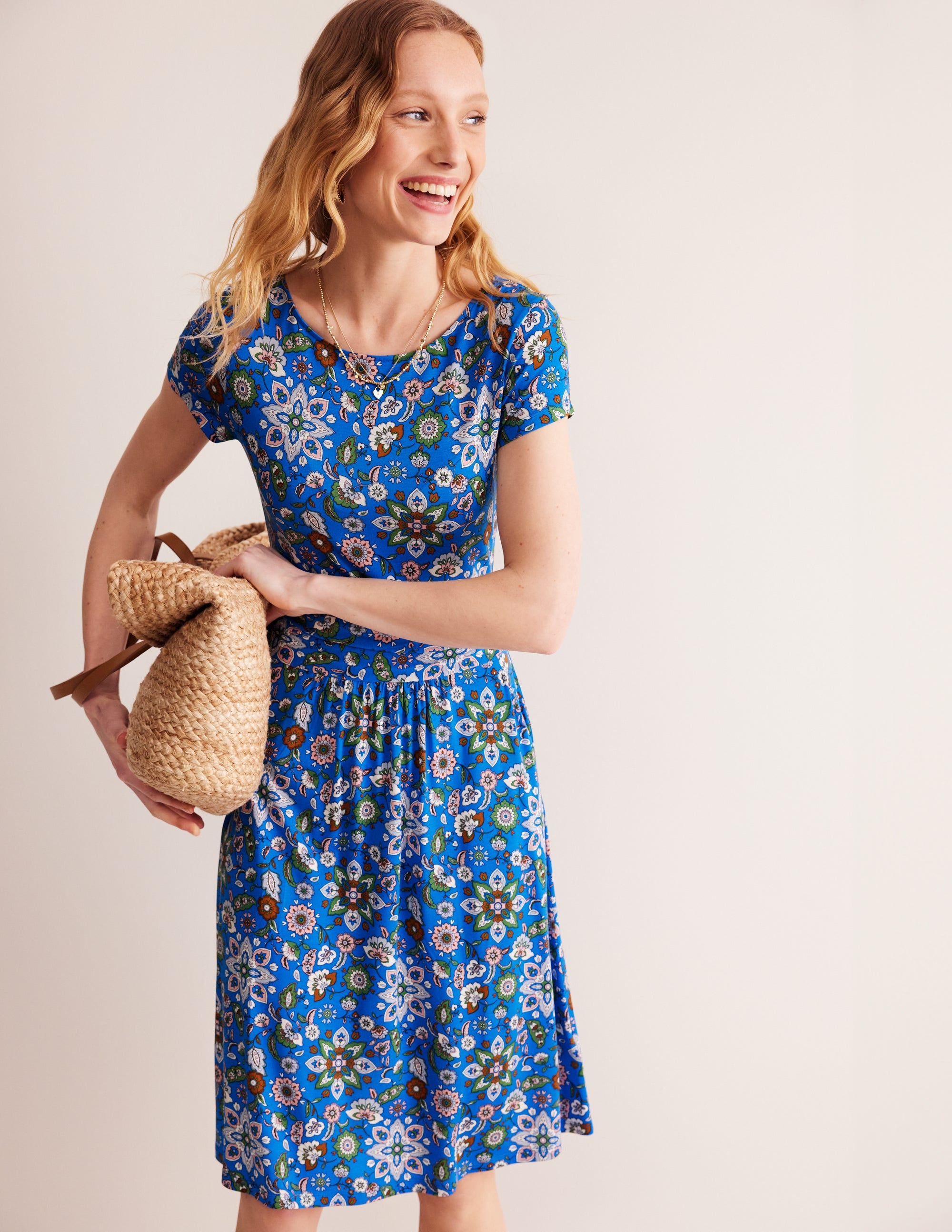 Amelie Jersey Dress-Indigo, Botanical Sprig - Image 4