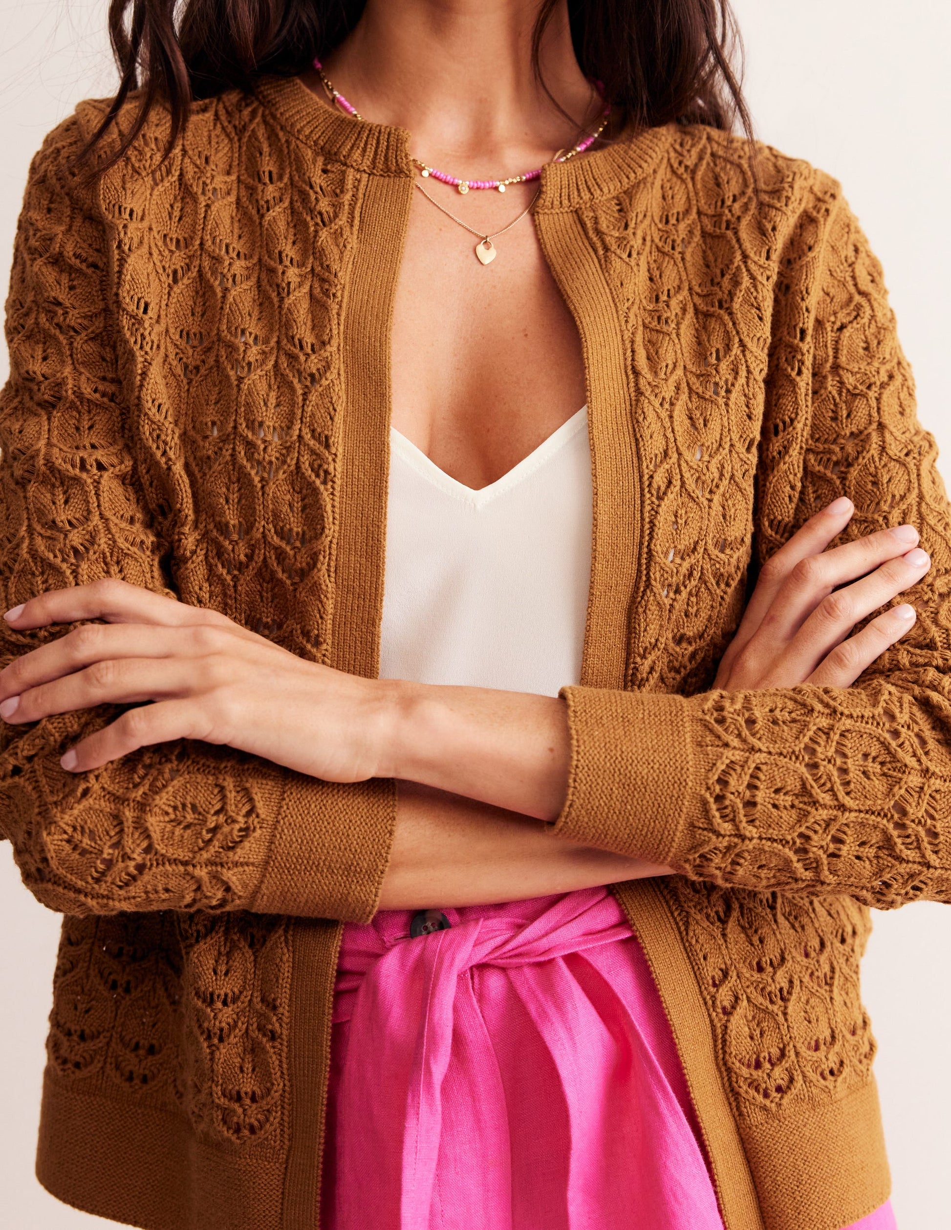Crochet Knit Cardigan-Gingerbread Brown-2