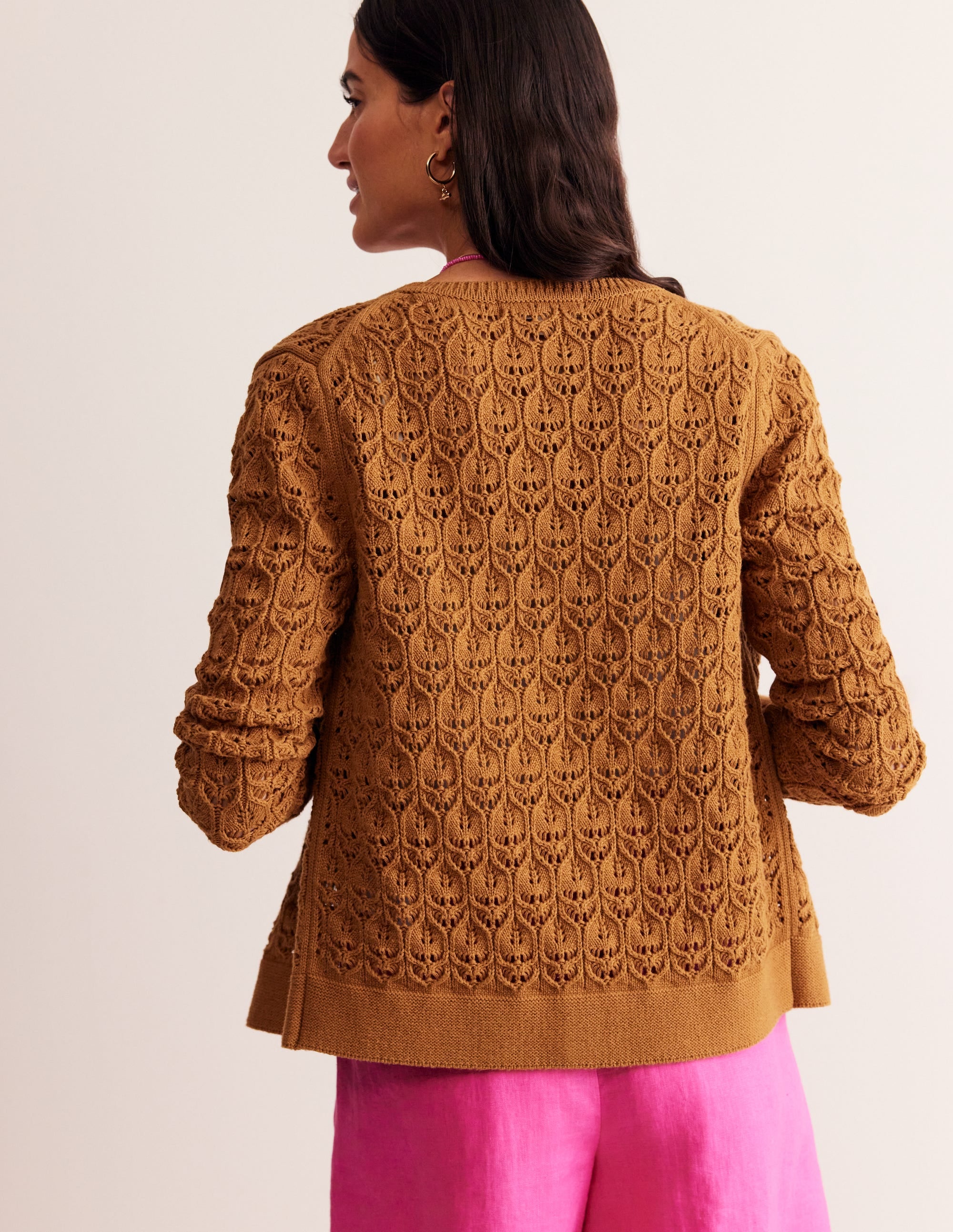 Crochet Knit Cardigan-Gingerbread Brown - Image 3
