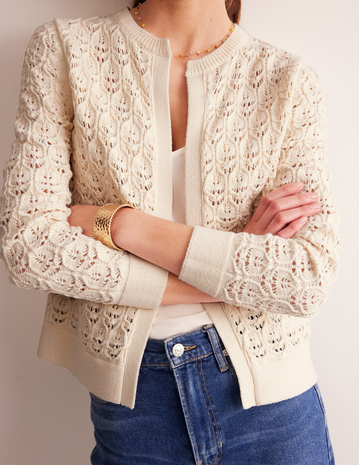 Crochet Knit Cardigan-Warm Ivory-2