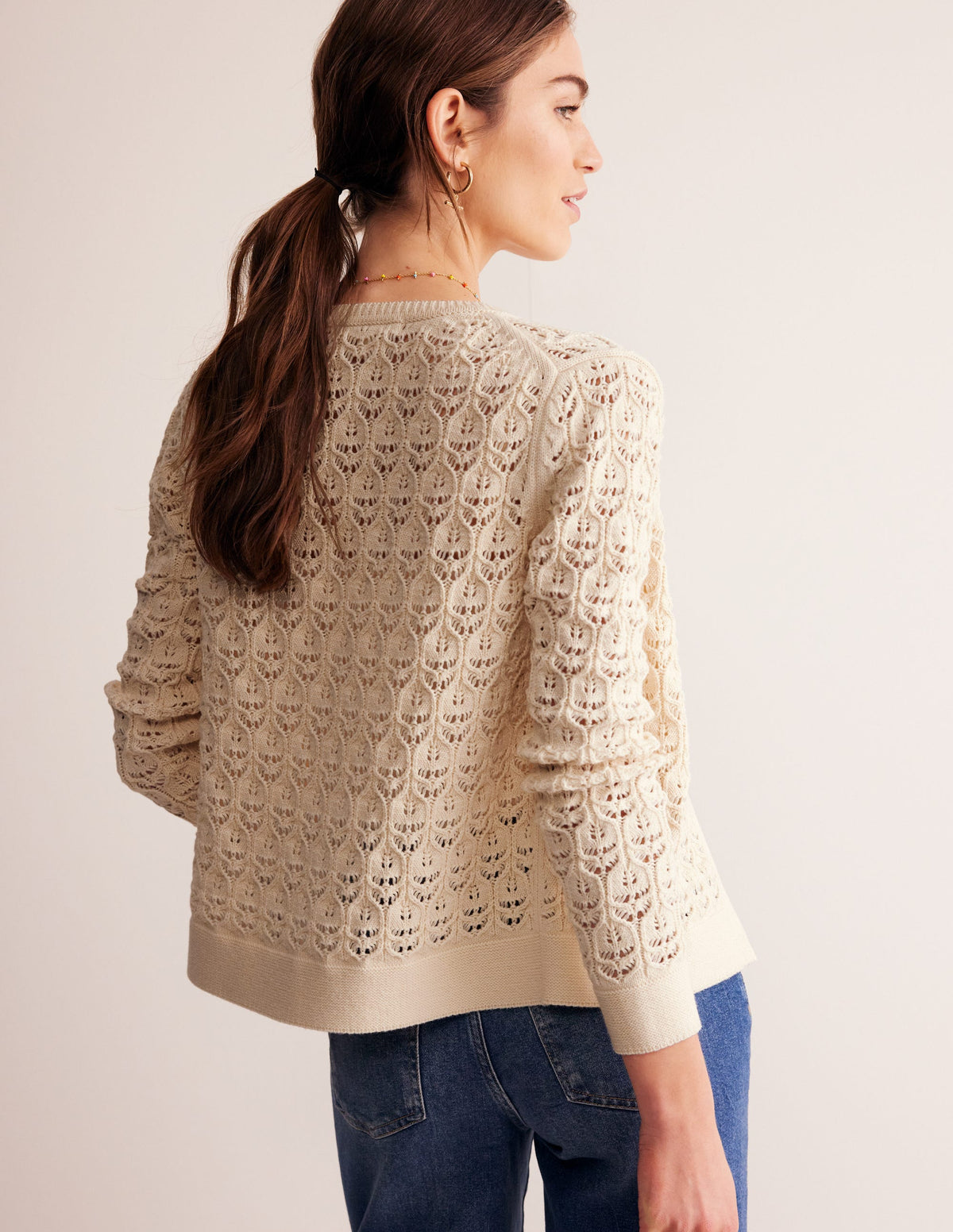 Crochet Knit Cardigan-Warm Ivory - Image 3