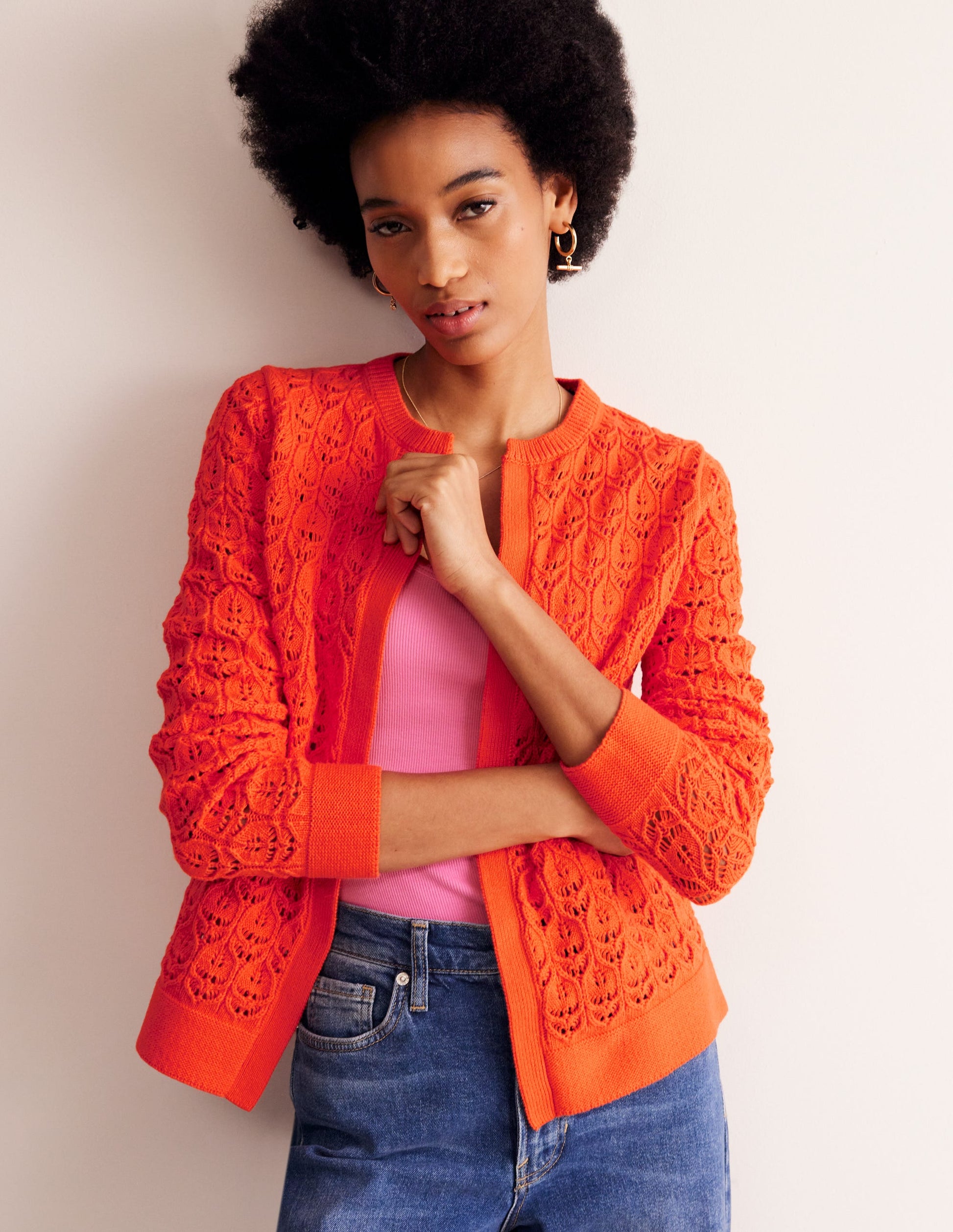 Crochet Knit Cardigan-Gladioli Orange-1