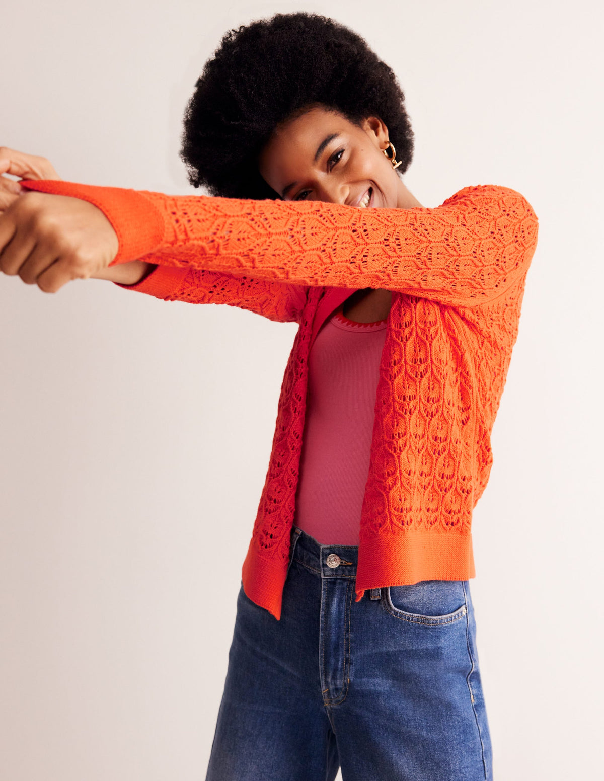 Crochet Knit Cardigan-Gladioli Orange - Image 4