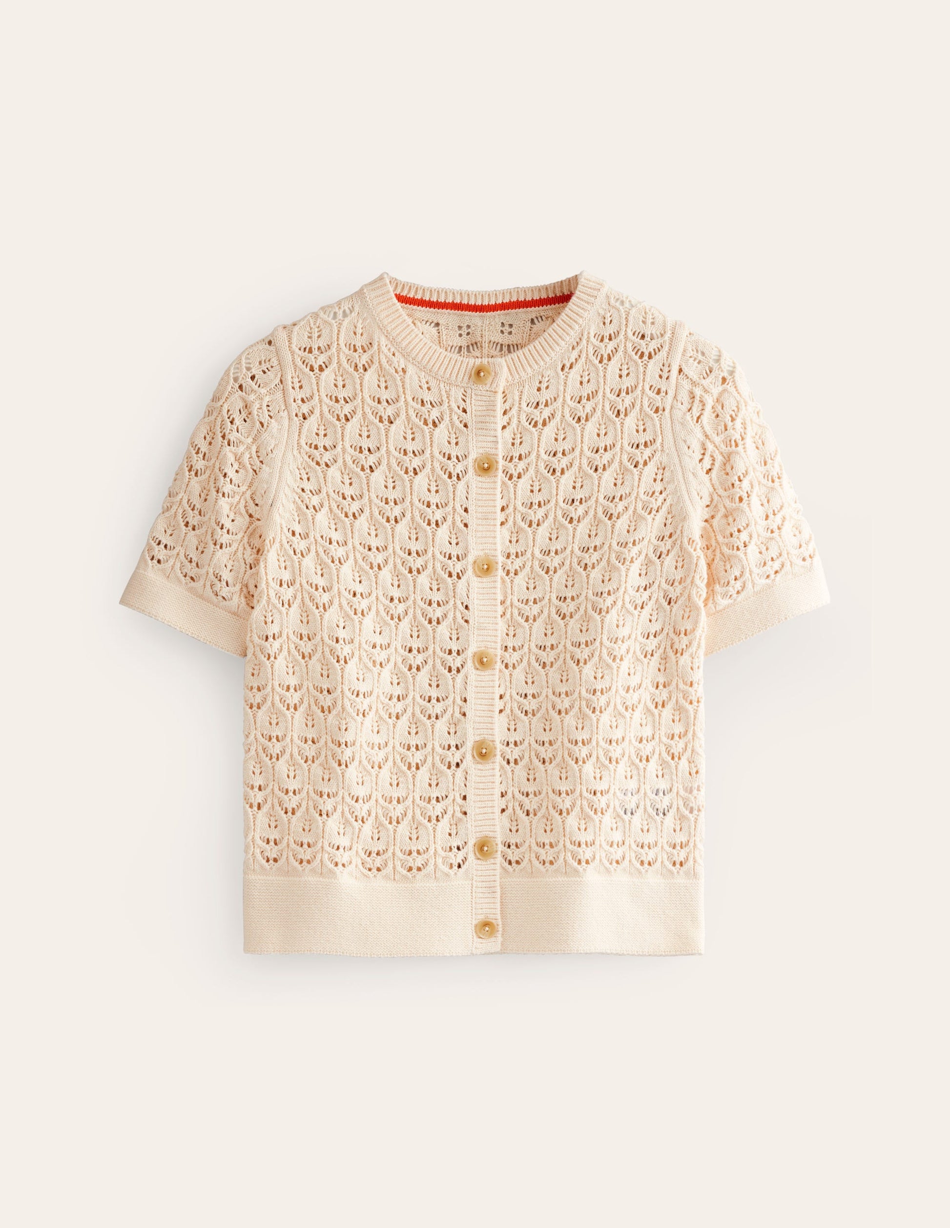 Short Sleeve Crochet Cardigan-Warm Ivory-5