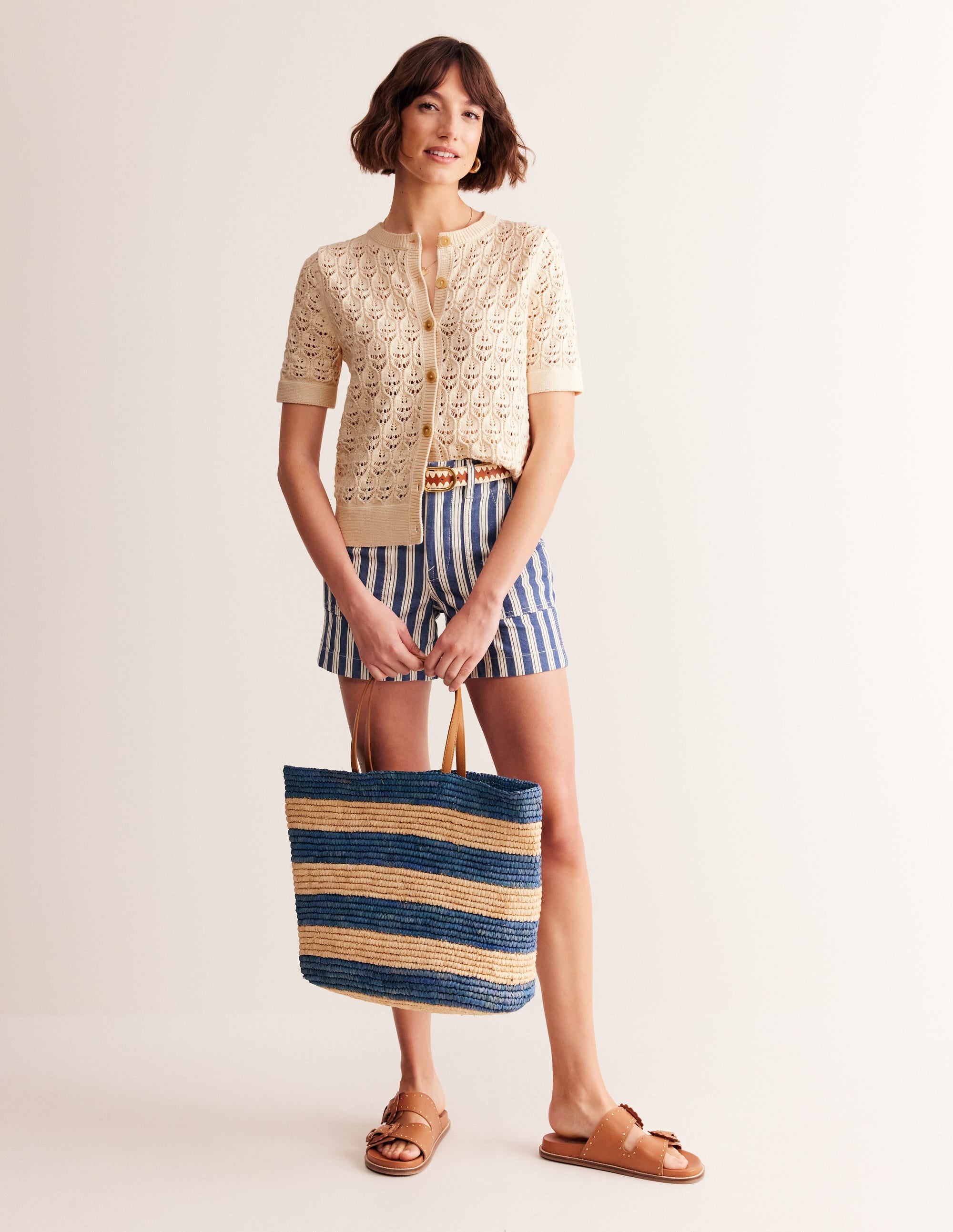 Short Sleeve Crochet Cardigan-Warm Ivory - Image 4