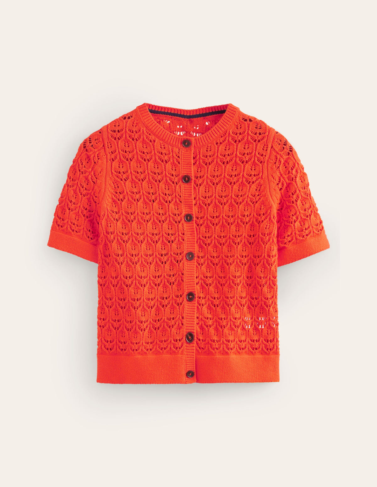 Short Sleeve Crochet Cardigan-Gladioli Orange - Image 5