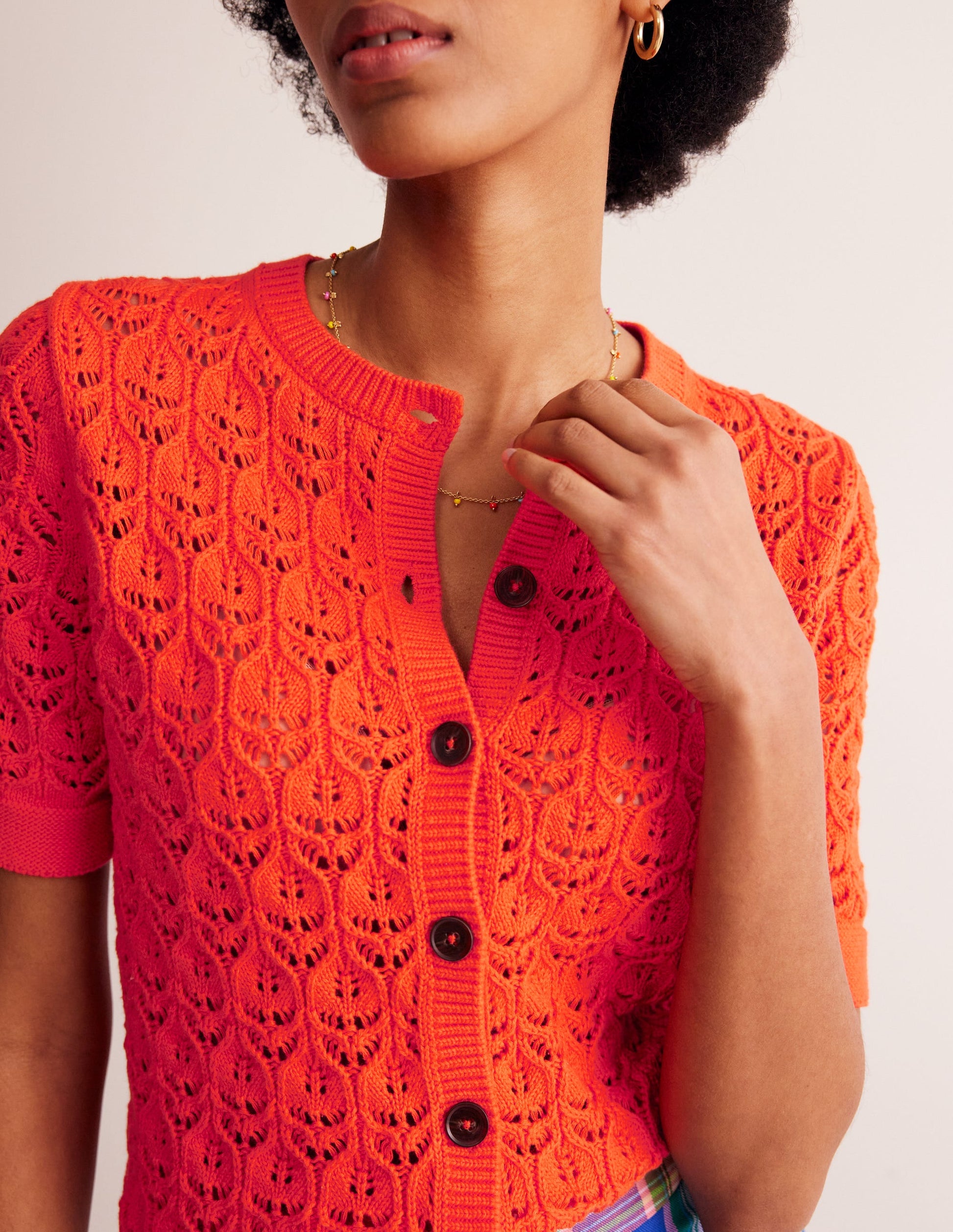 Short Sleeve Crochet Cardigan-Gladioli Orange-2