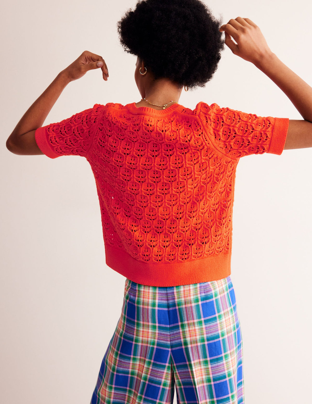 Short Sleeve Crochet Cardigan-Gladioli Orange - Image 3