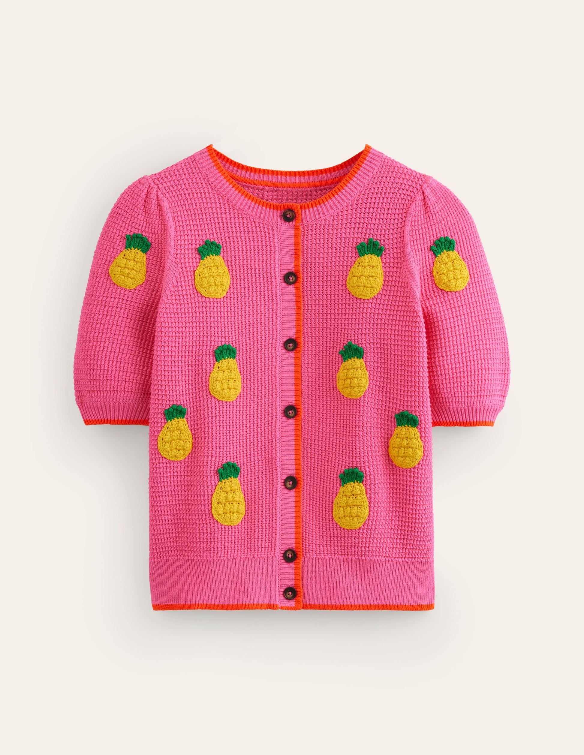 Embroidered T-Shirt Cardigan-Party Pink, Pineapples-5