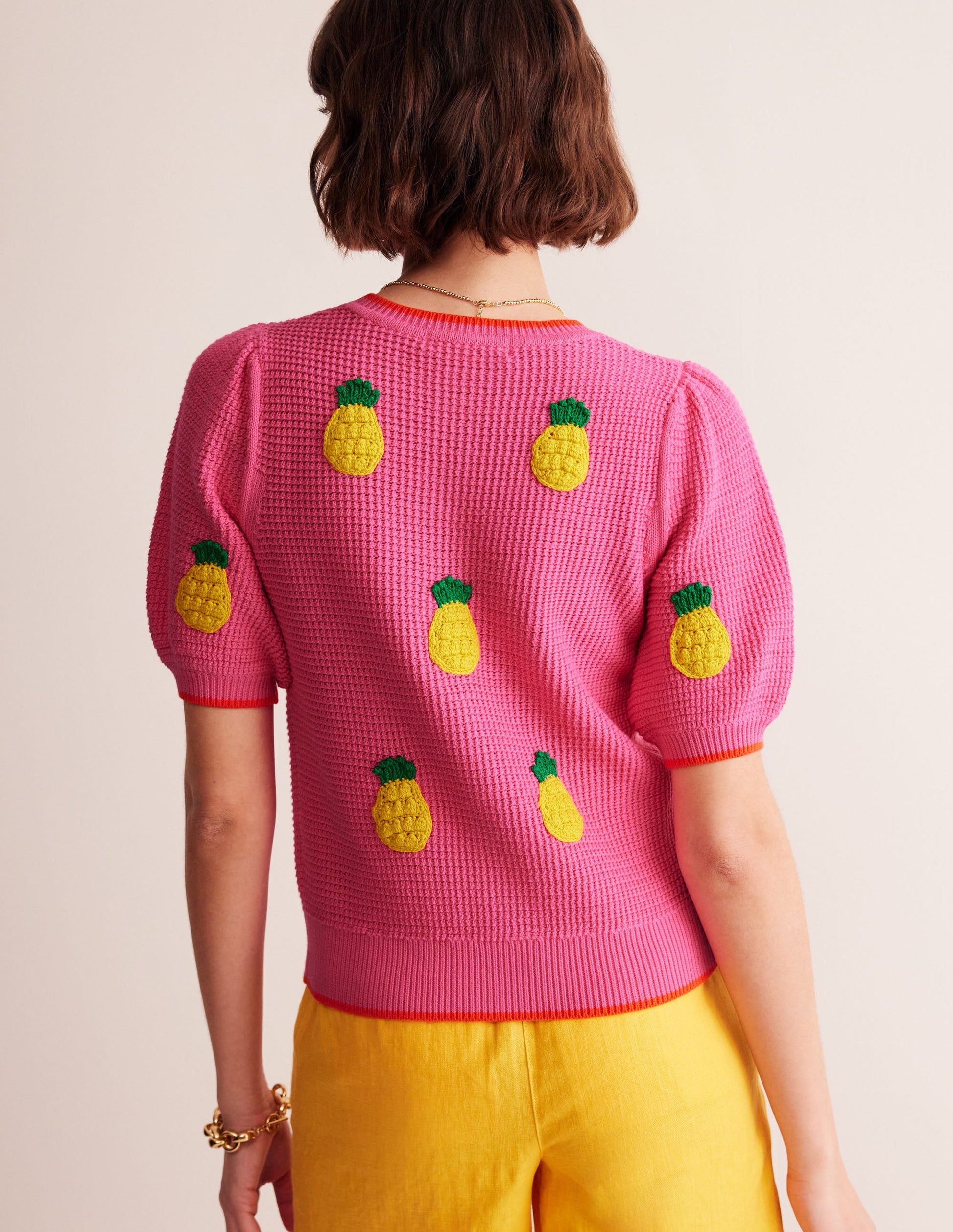 Embroidered T-Shirt Cardigan-Party Pink, Pineapples-3