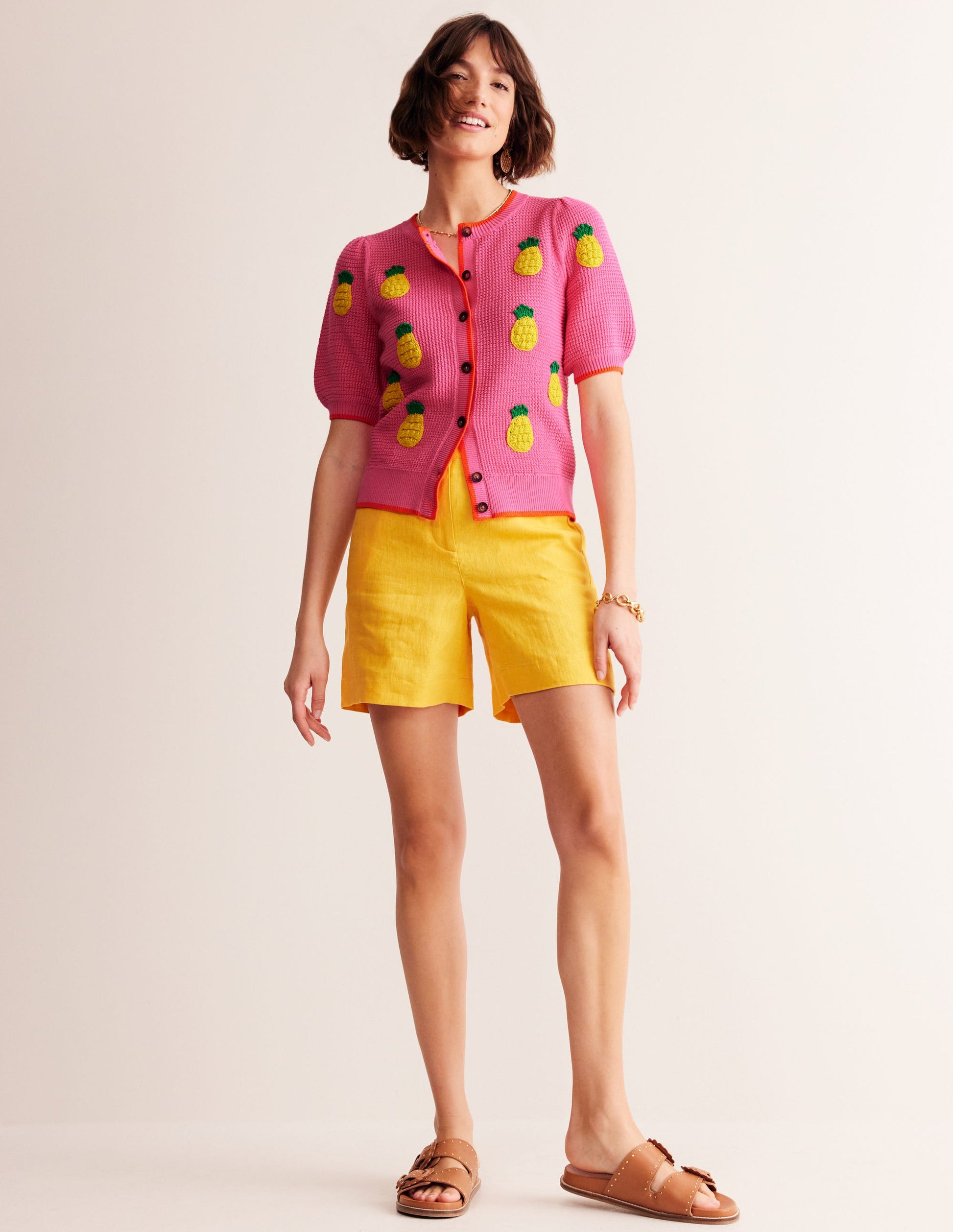 Embroidered T-Shirt Cardigan-Party Pink, Pineapples-4
