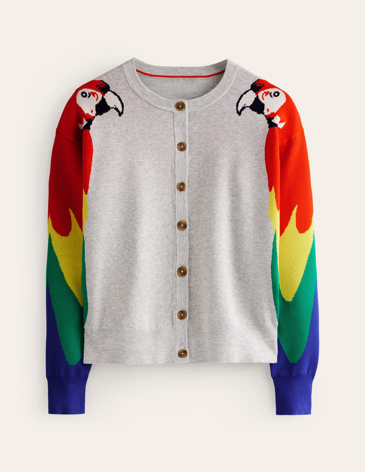 Novelty Knitted Cardigan-Pale Grey Melange, Parrots-6