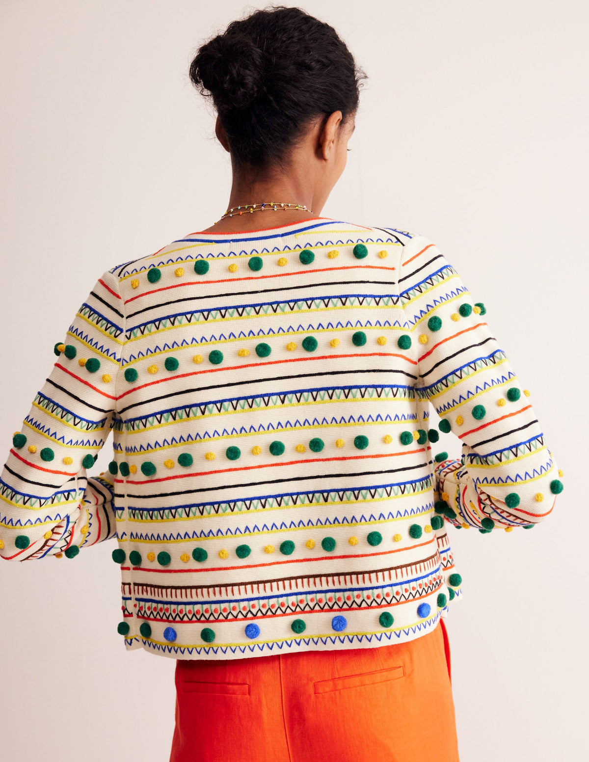 Pom Pom Knitted Jacket-Warm Ivory, Multi - Image 2