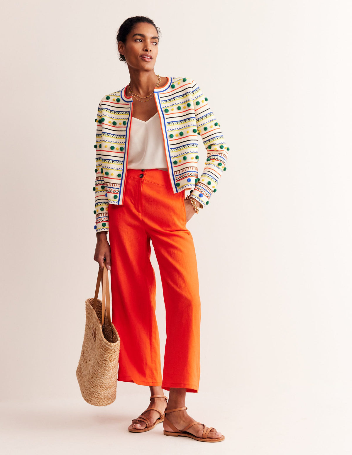 Pom Pom Knitted Jacket-Warm Ivory, Multi - Image 4