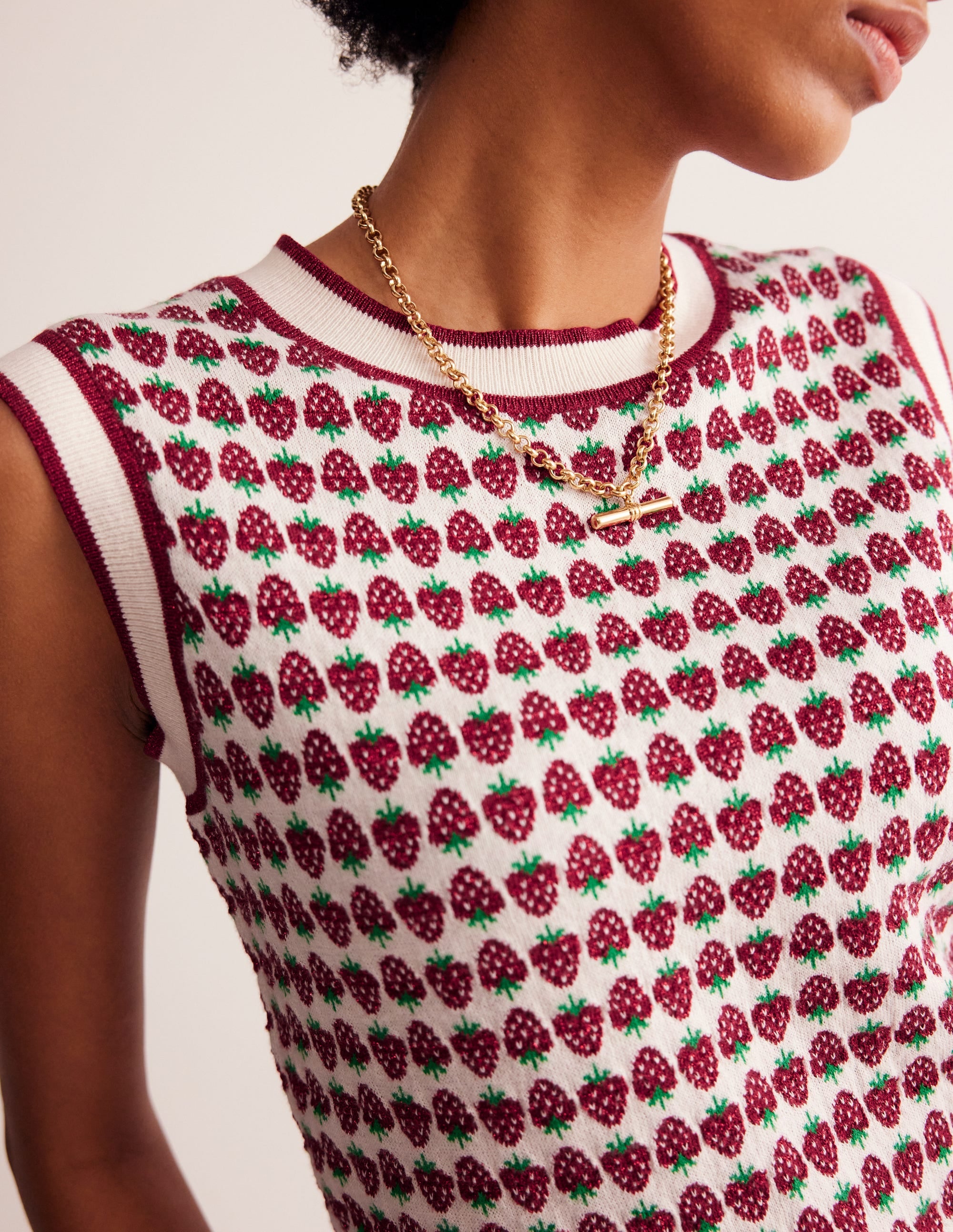 Sparkle Fair Isle Tank-Red Sparkle Strawberry - Image 2