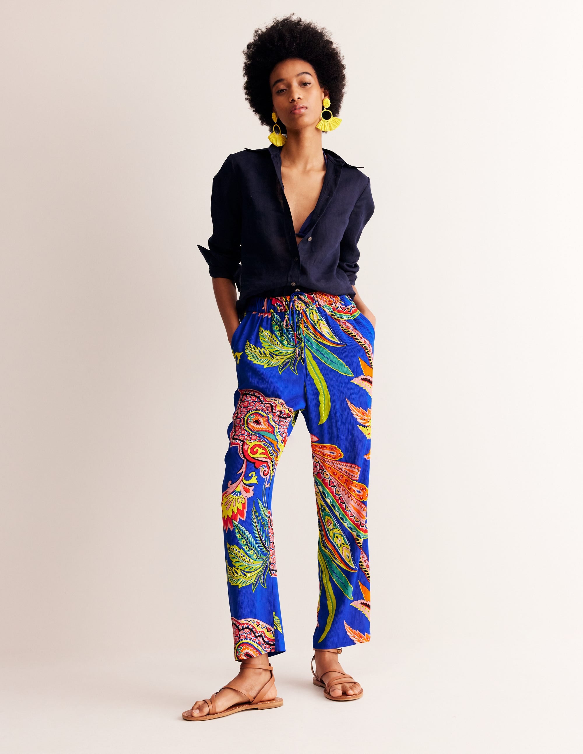 Crinkle Tapered Trousers-Multi, Painterly Paisley - Image 1
