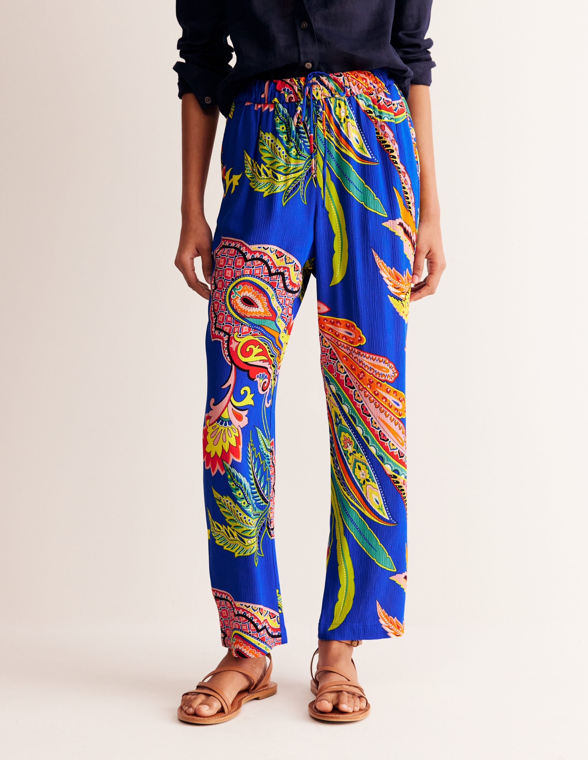 Crinkle Tapered Trousers-Multi, Painterly Paisley - Image 4