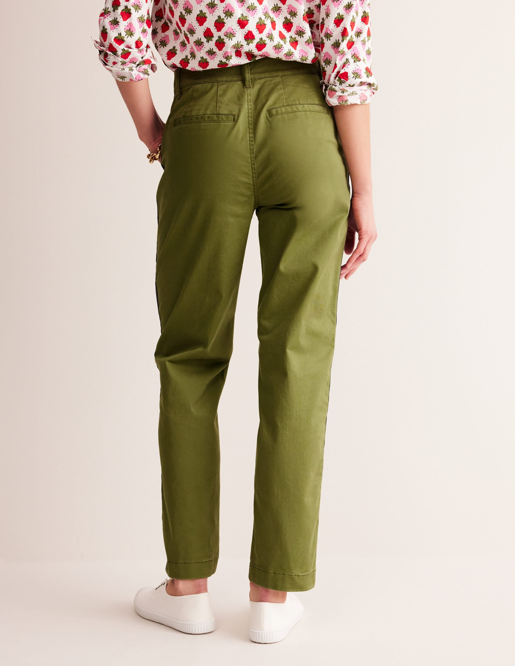 Barnsbury Chino Trousers-Khaki Navy Side Stripe - Image 3