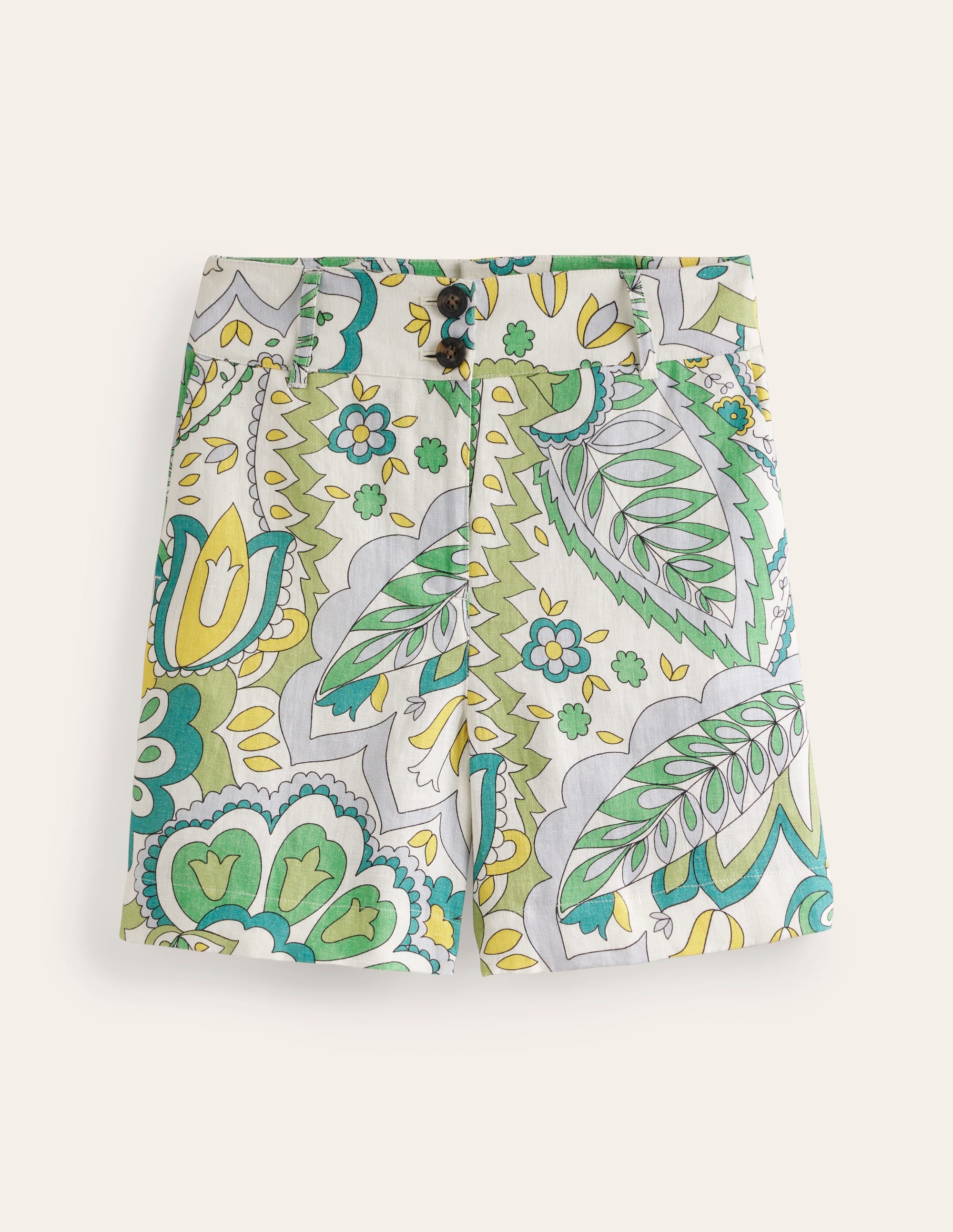 Westbourne Linen Shorts-Emerald, Foliage Paisley - Image 7