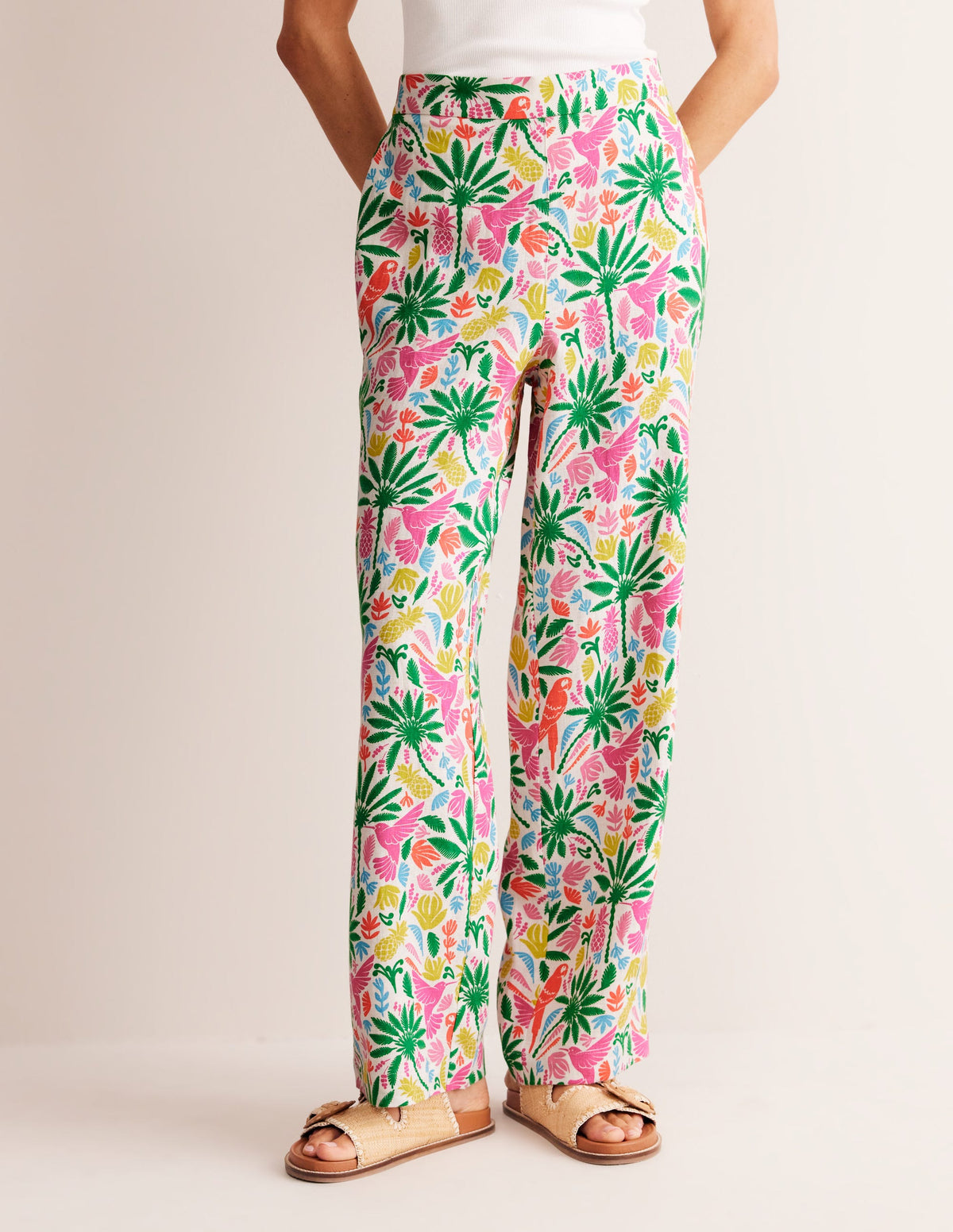 Hampstead Linen Trousers-Multi, Tropical Paradise-4
