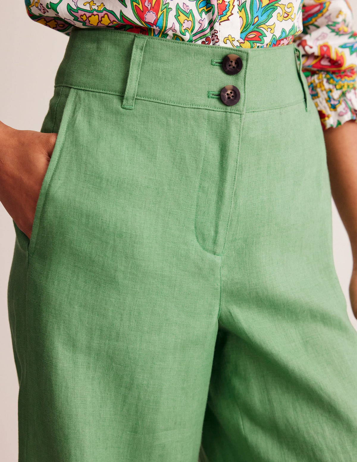 Westbourne Linen Crop Trousers-Stone Green - Image 2