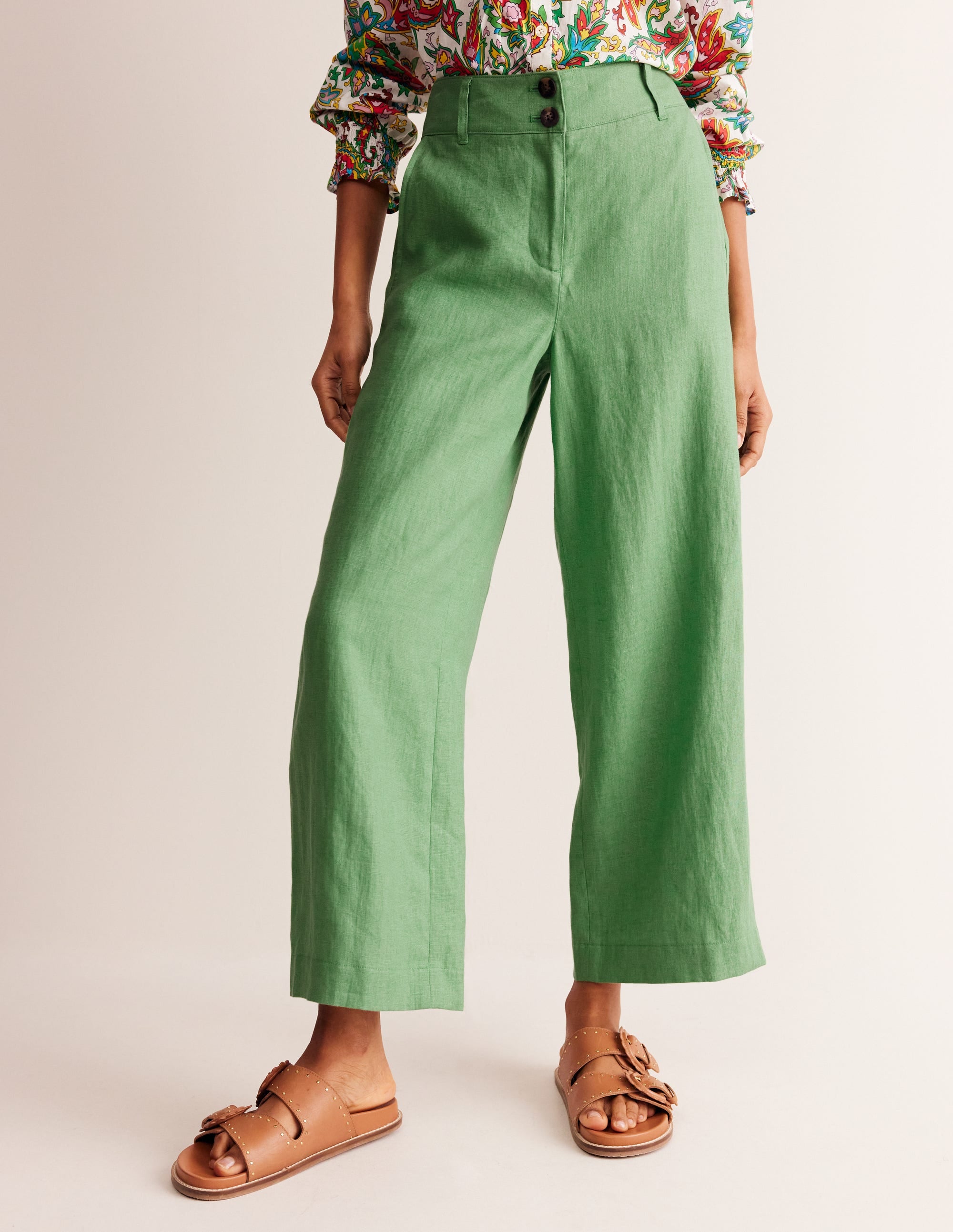 Westbourne Linen Crop Trousers-Stone Green - Image 4