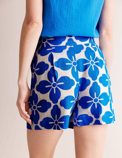 Hampstead Linen Shorts-Indigo Bunting, Floral Tile-3