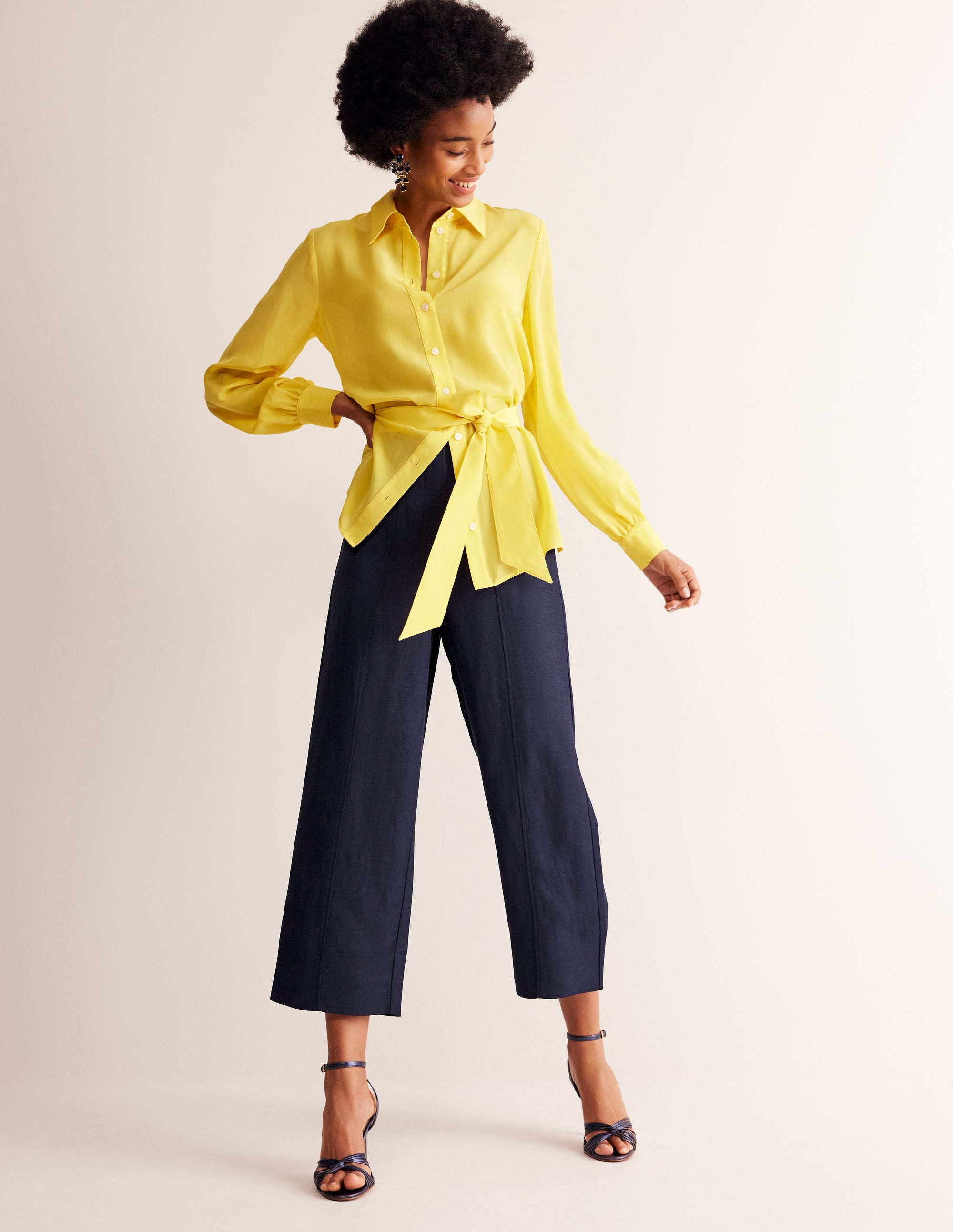Cropped Twill Trousers-Navy - Image 1