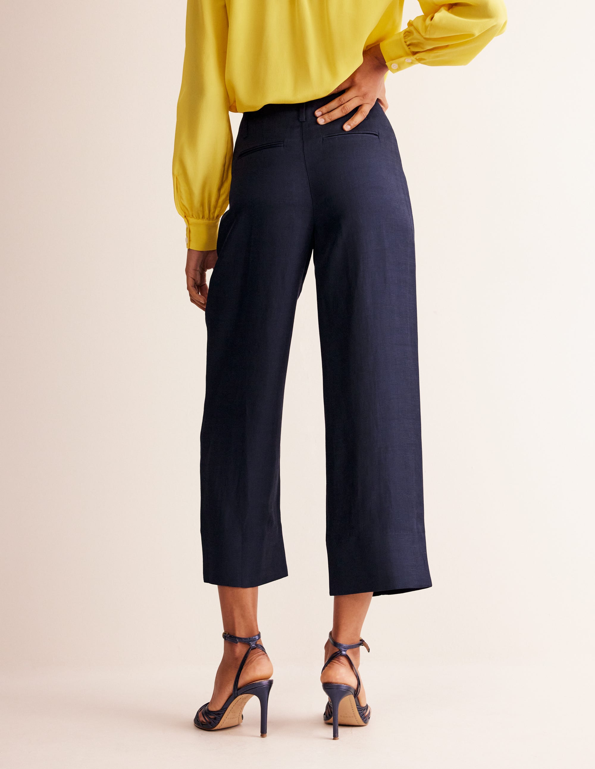 Cropped Twill Trousers-Navy - Image 3