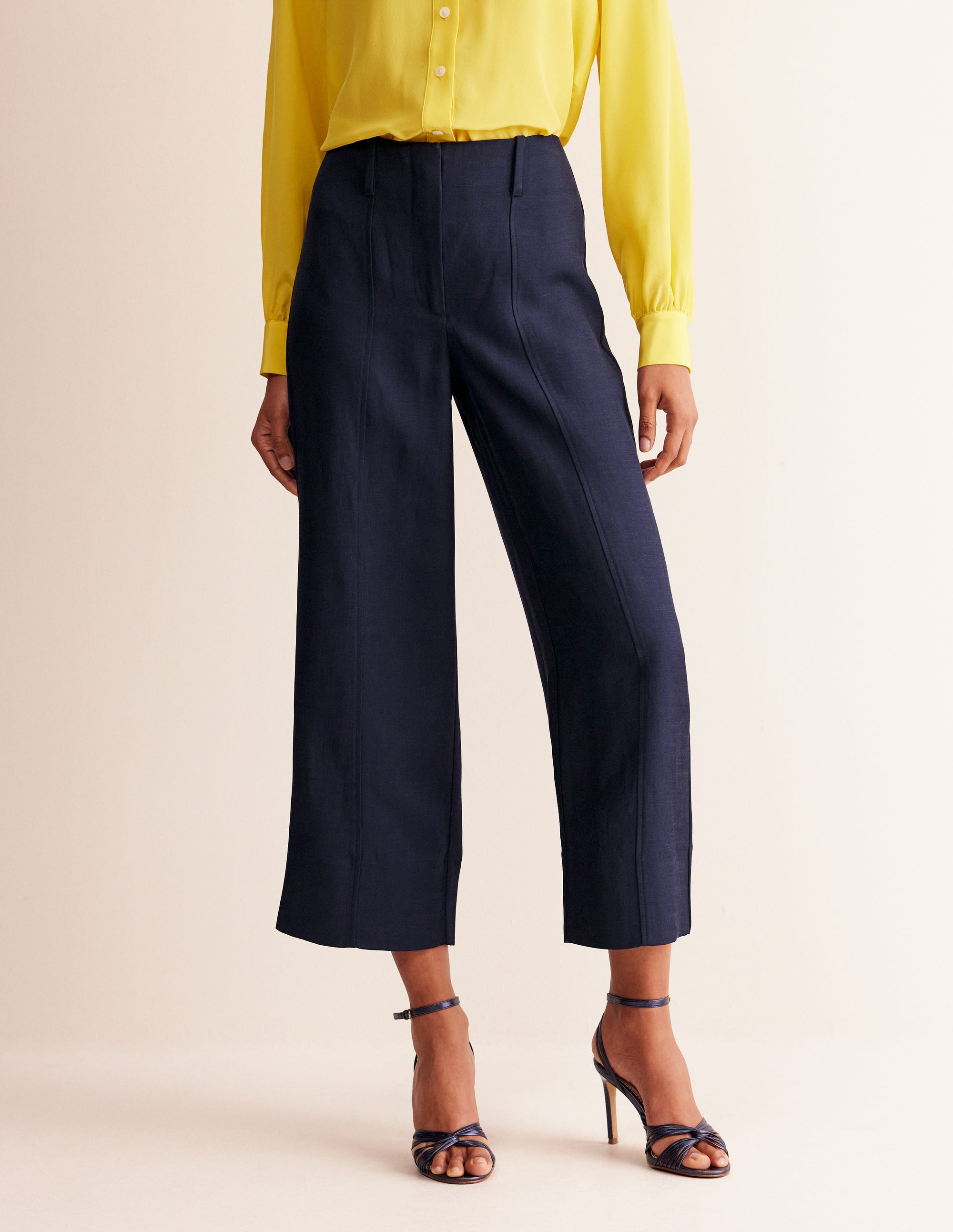 Cropped Twill Trousers-Navy - Image 4