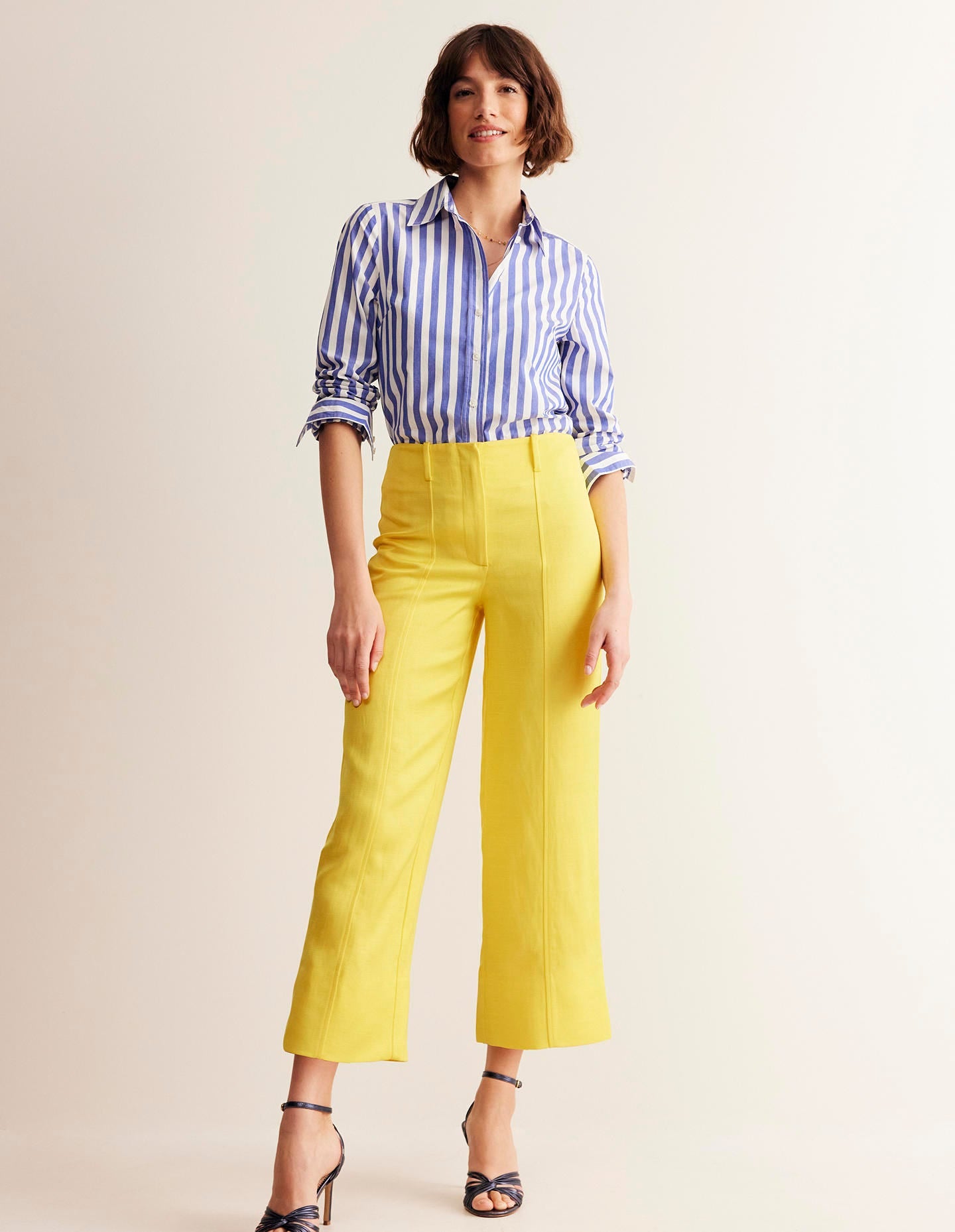 Cropped Twill Trousers-Vibrant Yellow - Image 1
