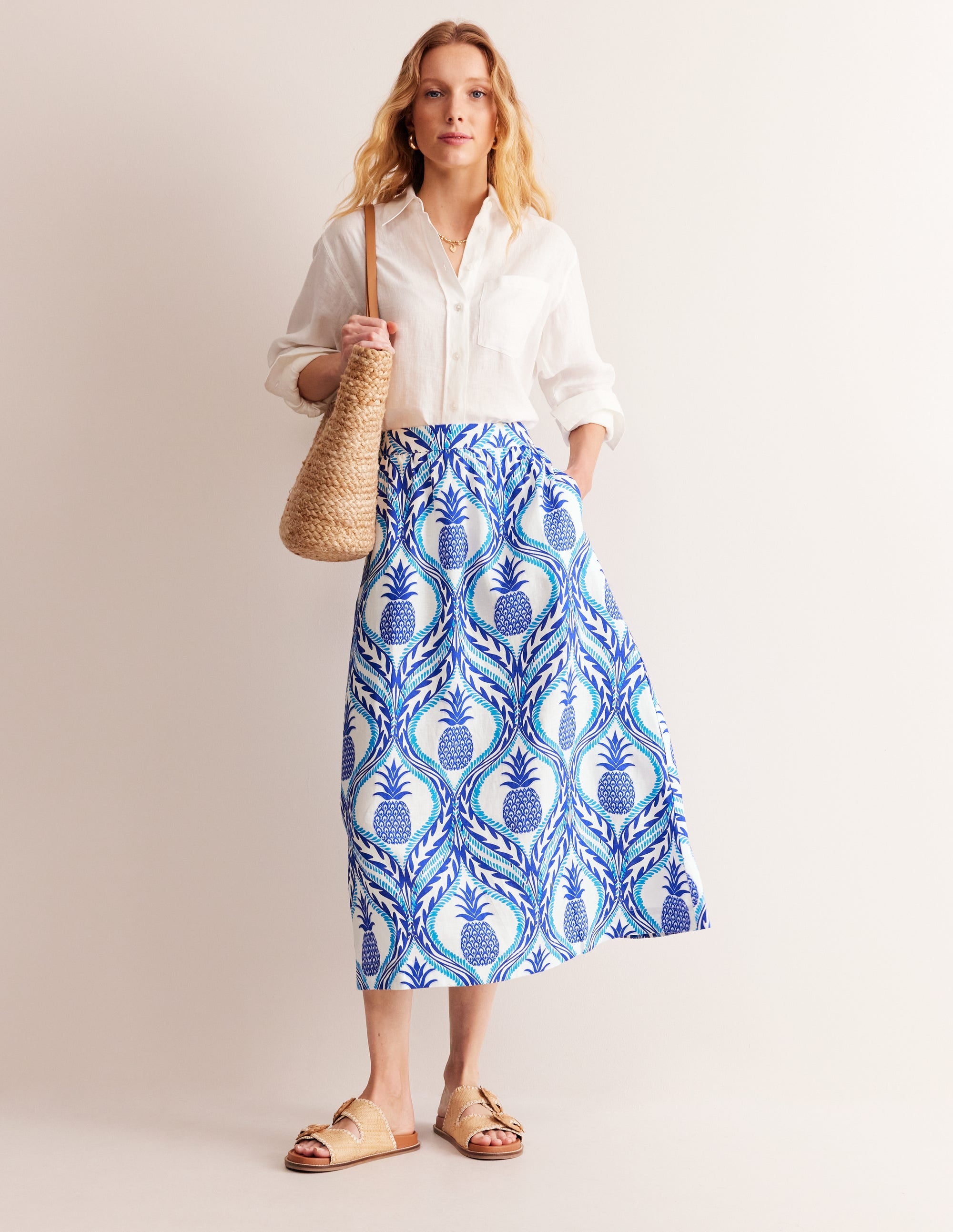 Florence Linen Skirt-Surf the Web, Pineapple Wave - Image 1