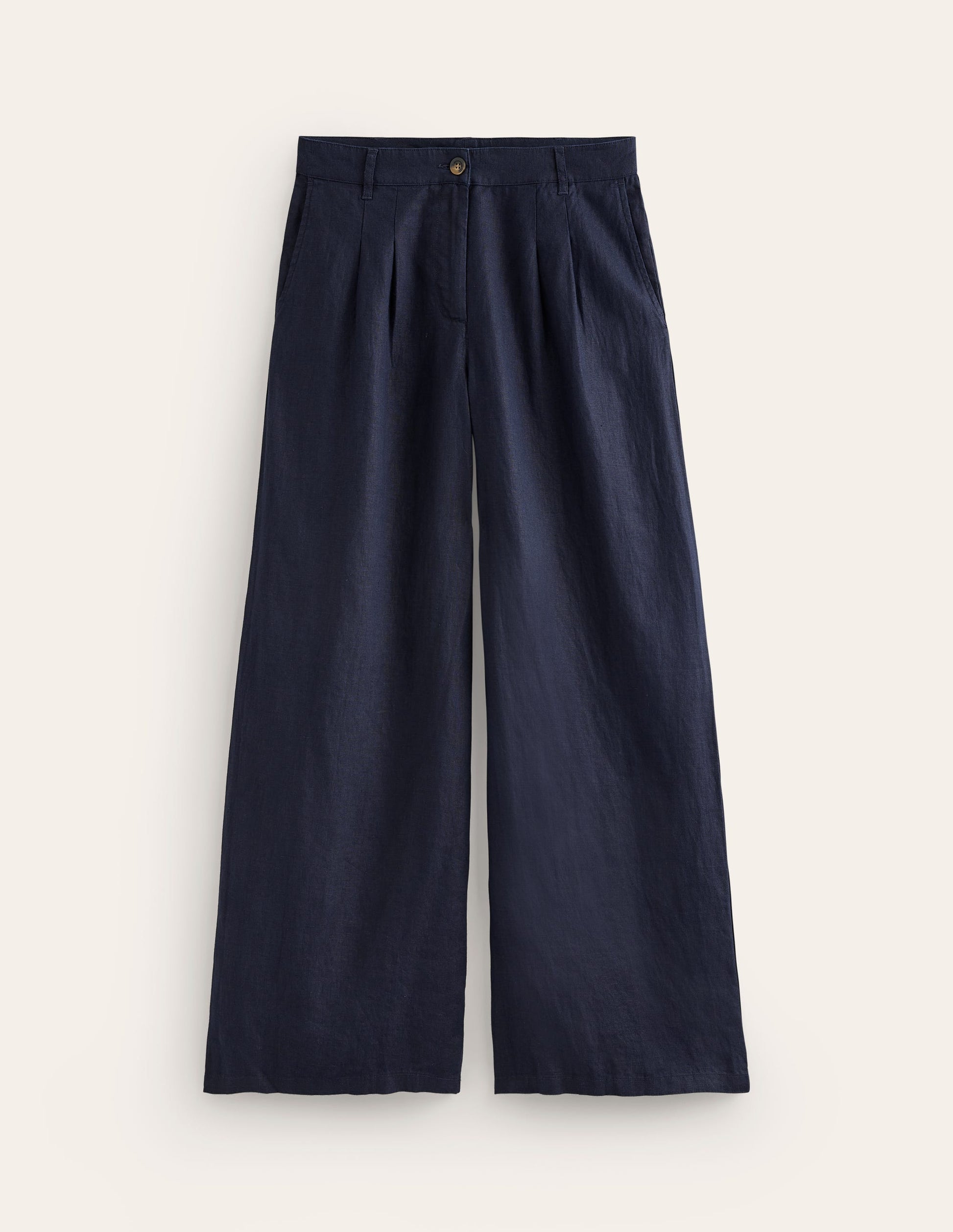 Regent Pleat Linen Trousers-Navy-8