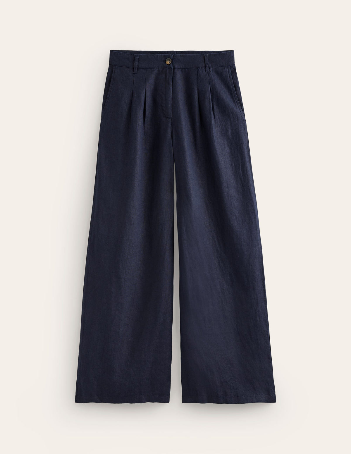 Regent Pleat Linen Trousers-Navy - Image 8