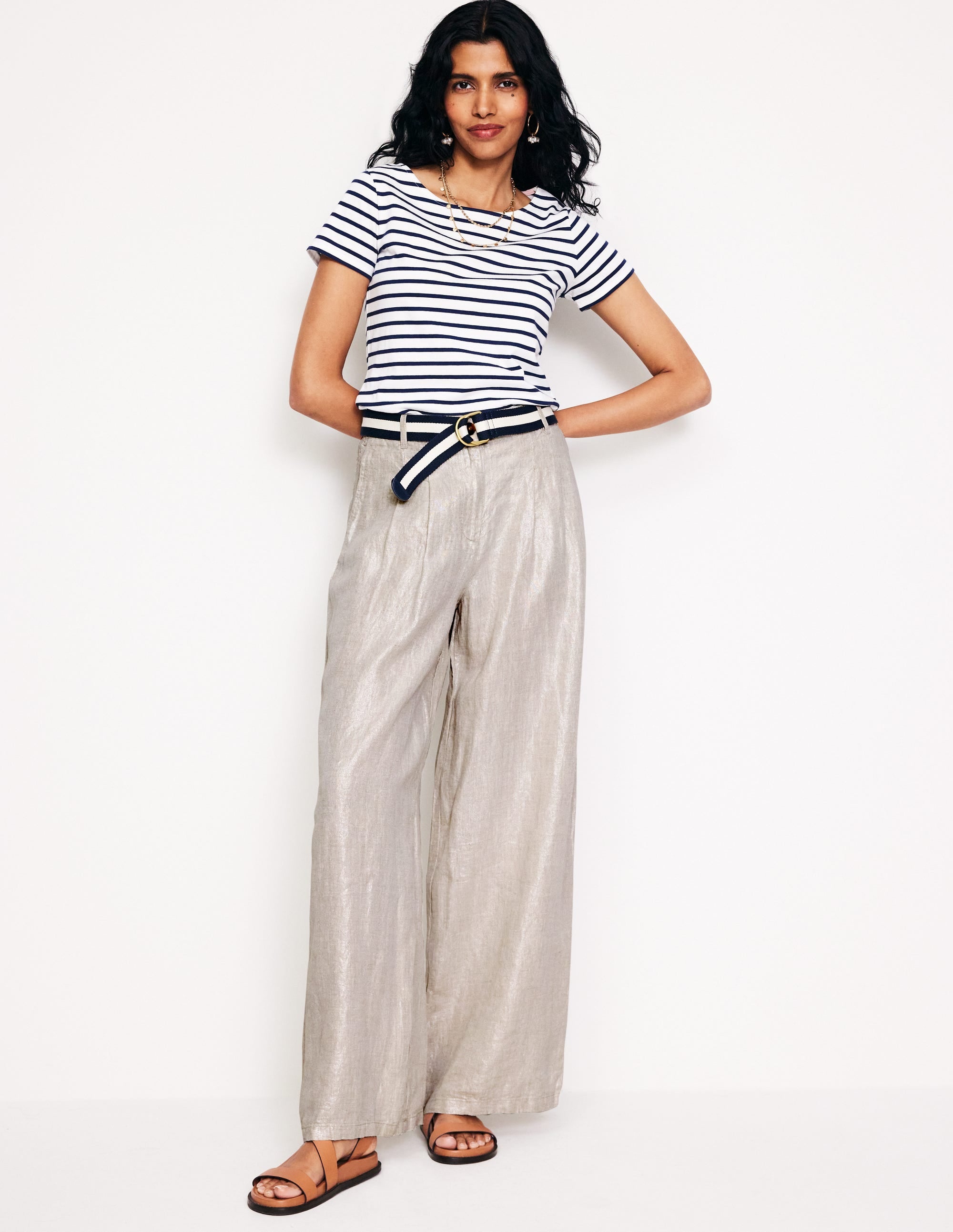 Regent Pleat Linen Trousers-Neutral Metallic - Image 1
