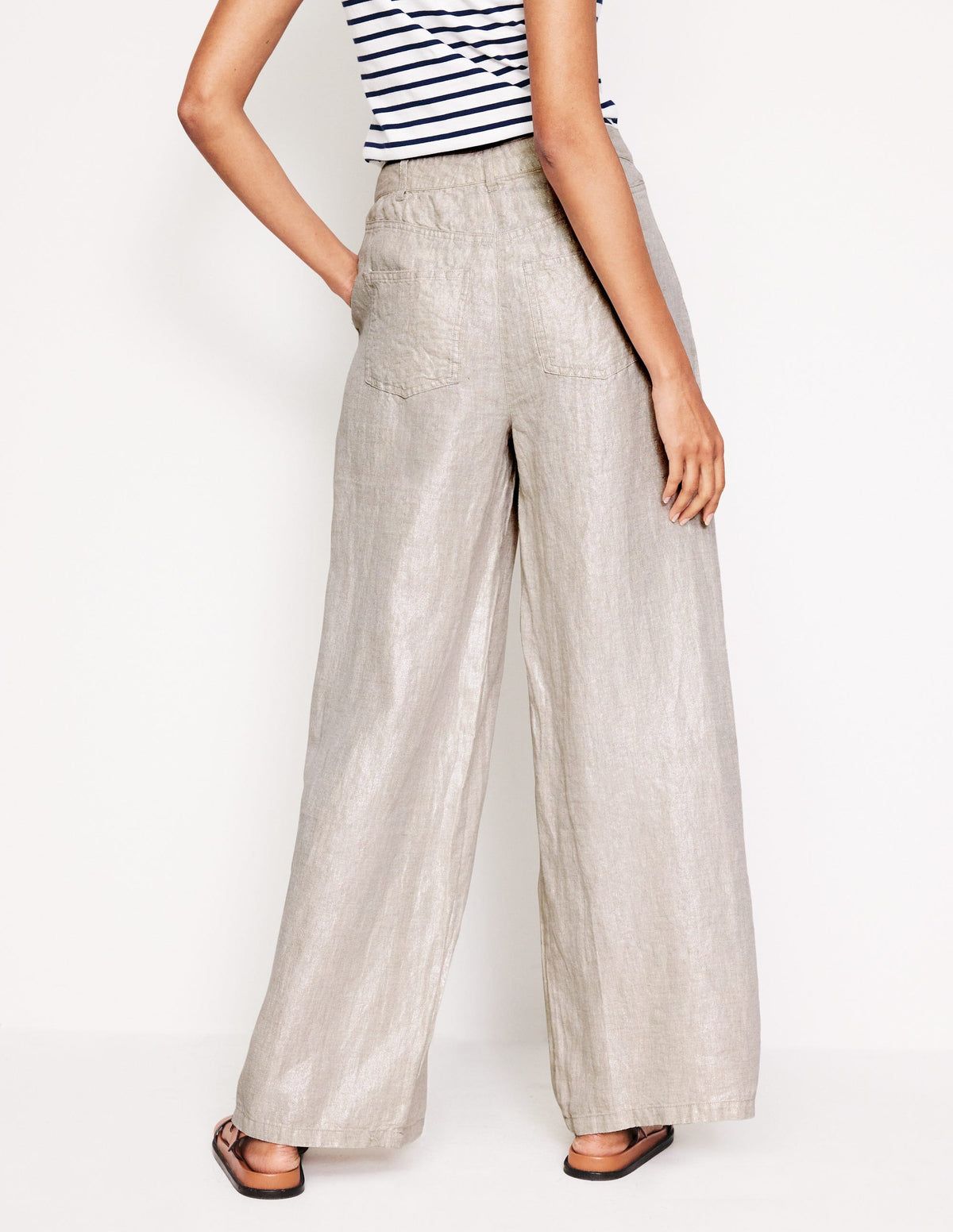 Regent Pleat Linen Trousers-Neutral Metallic-3