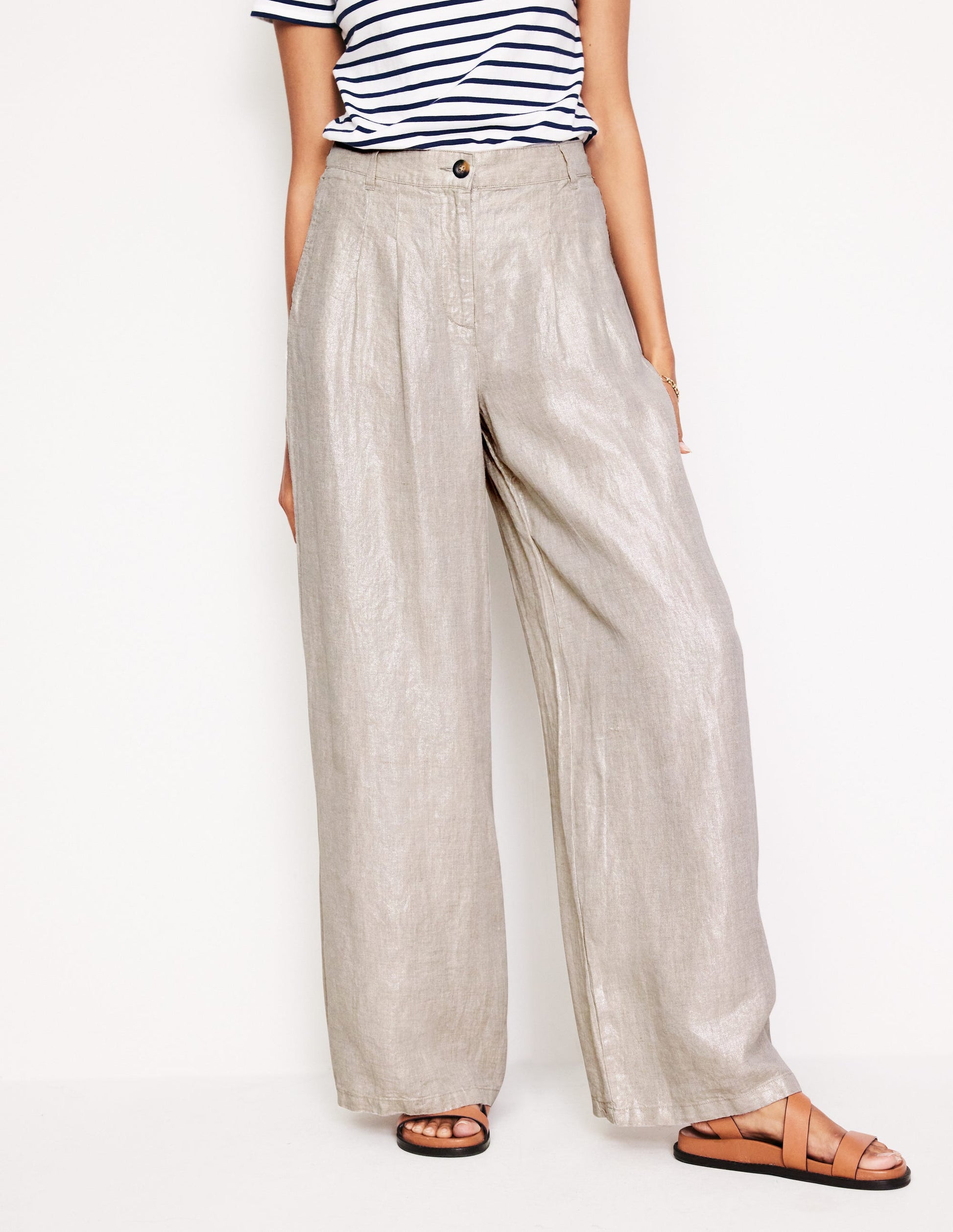 Regent Pleat Linen Trousers-Neutral Metallic-4