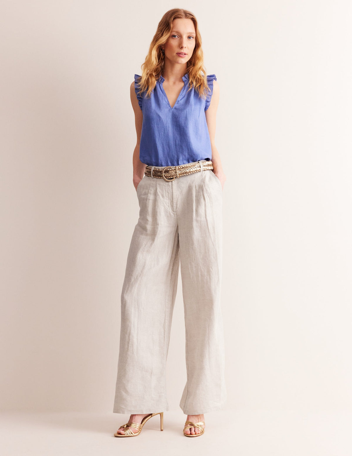 Regent Pleat Linen Trousers-Neutral Metallic - Image 5