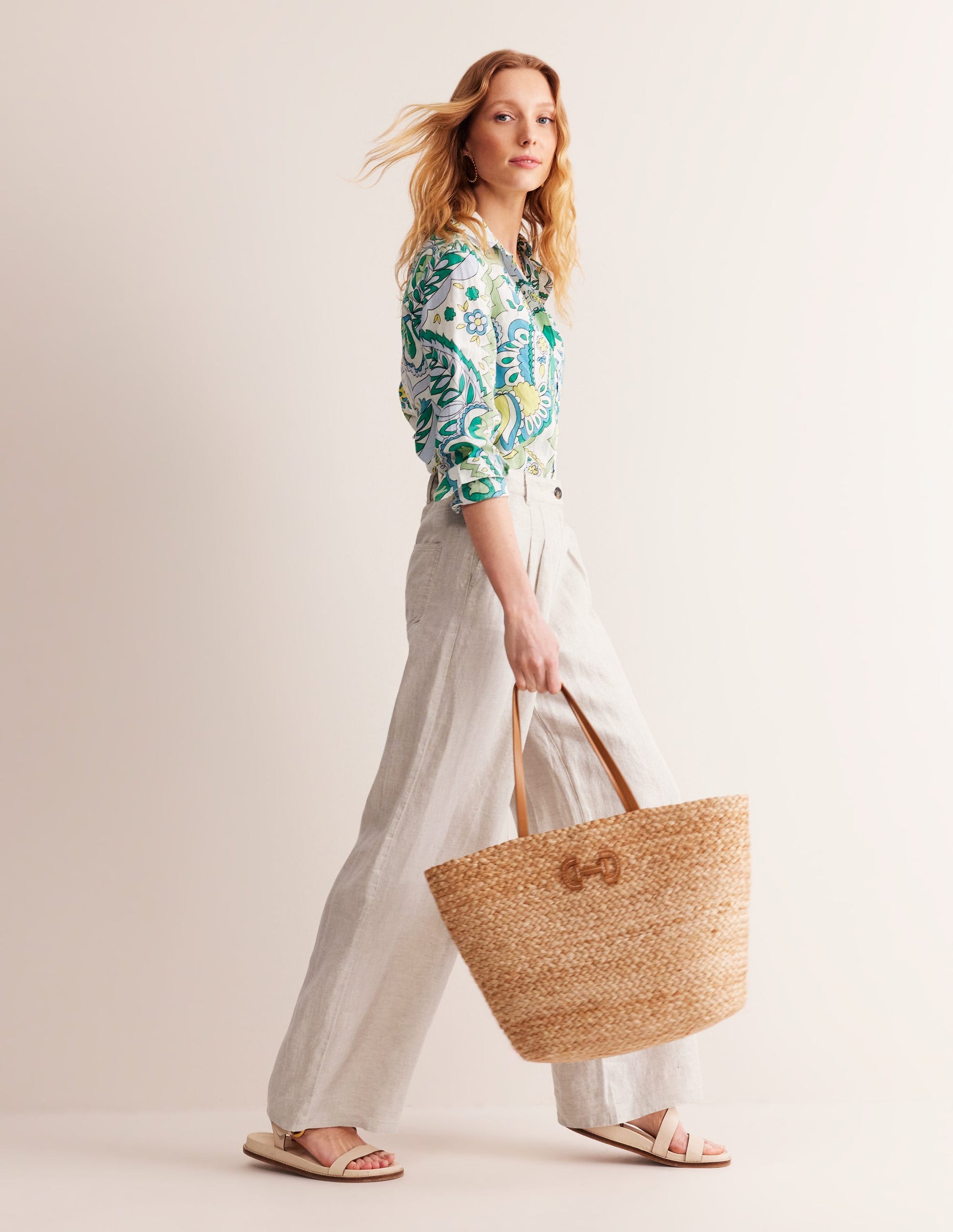 Regent Pleat Linen Trousers-Neutral Metallic-6