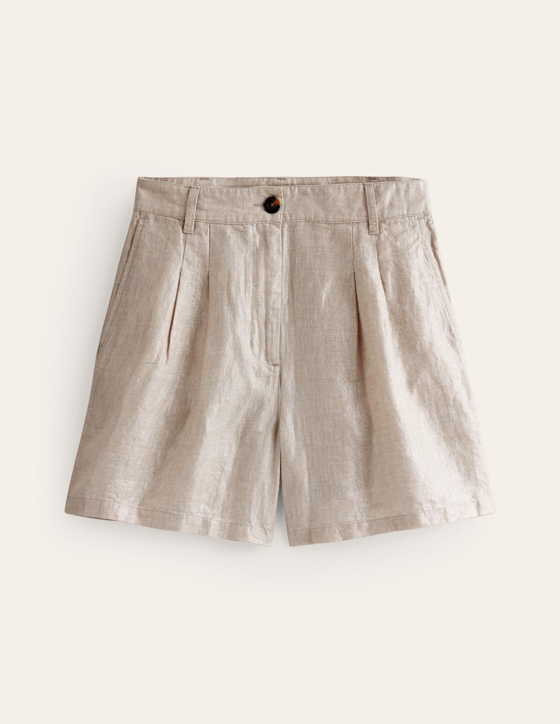 Pleated Linen Shorts-Neutral Metallic-5