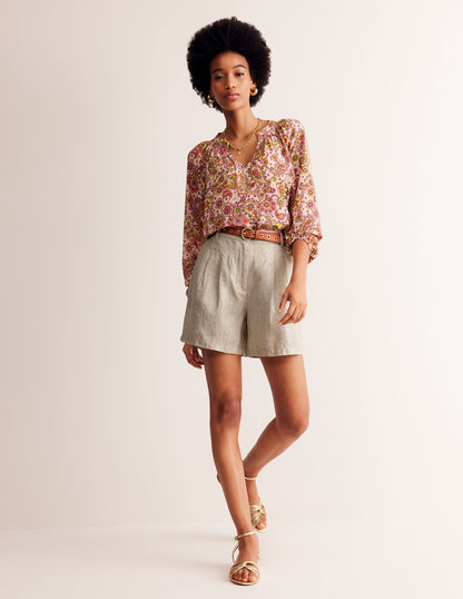 Pleated Linen Shorts-Neutral Metallic-1