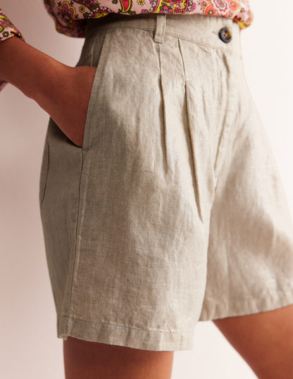 Pleated Linen Shorts-Neutral Metallic-2