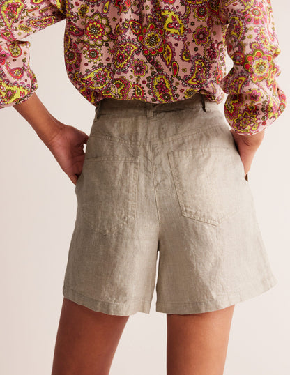 Pleated Linen Shorts-Neutral Metallic-3