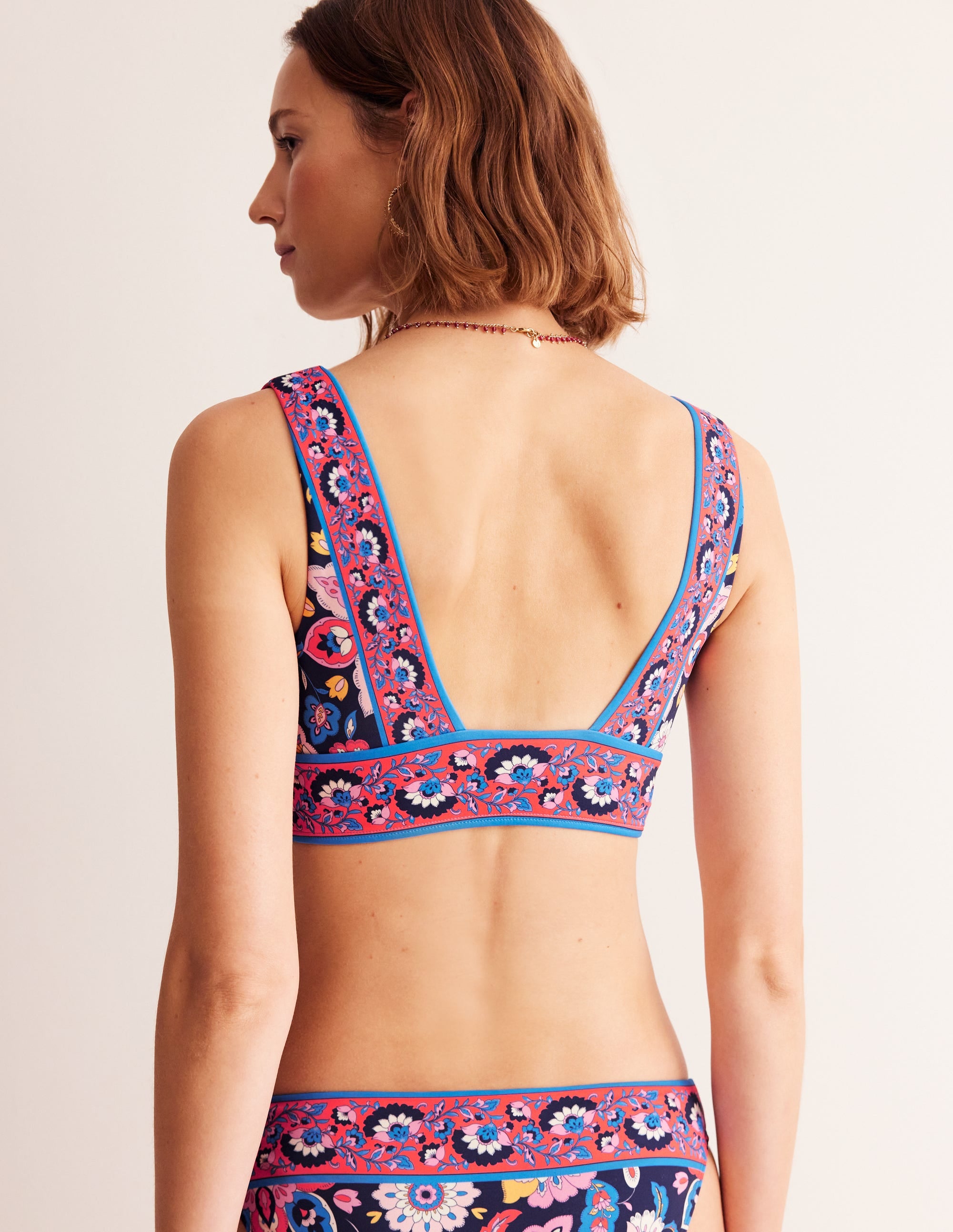 Porto V-neck Bikini Top-Mandarin Red, Botanical Sprig - Image 3