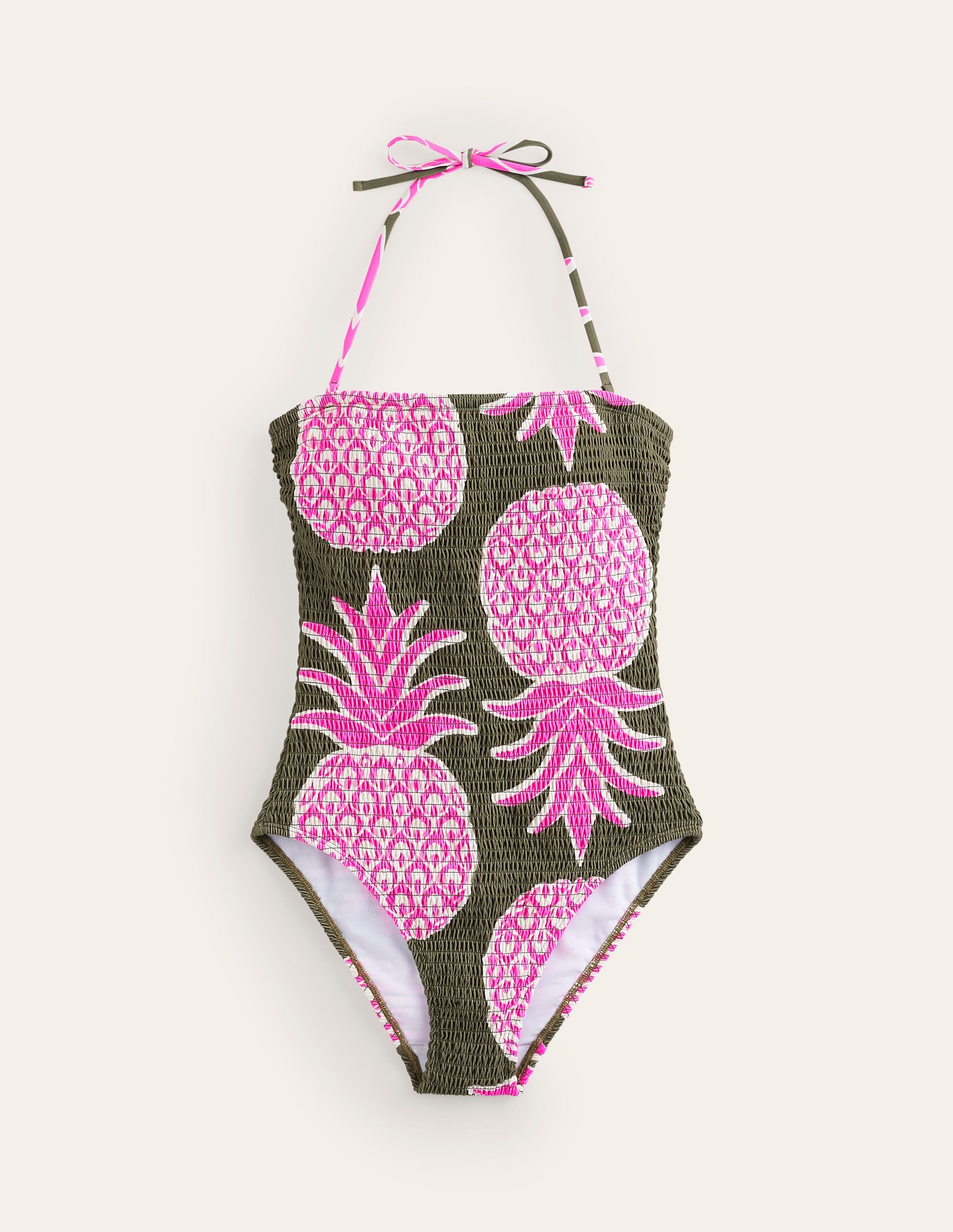Milos Smocked Bandeau Swimsuit-Winter Moss, Pineapple Pop - Image 5